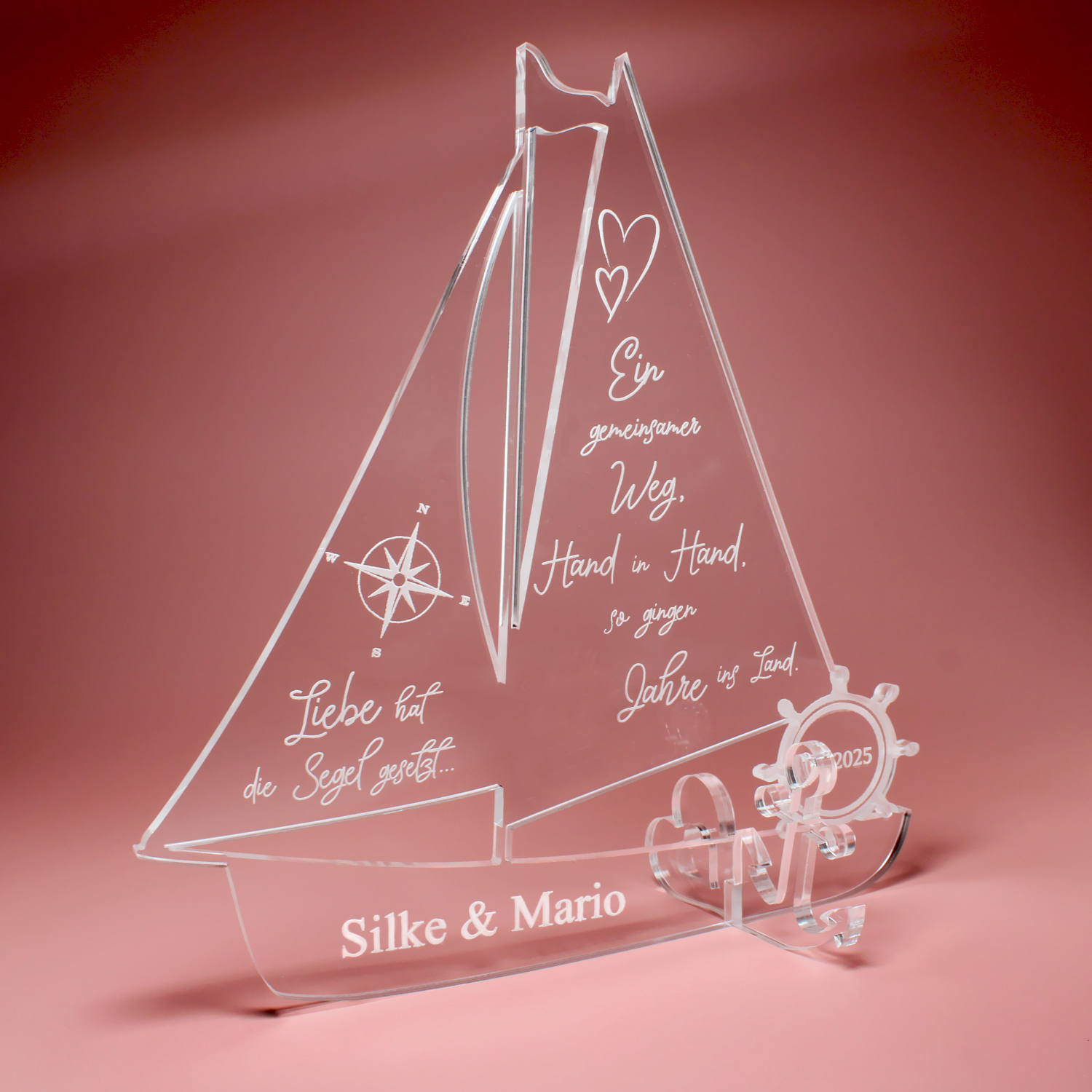 Hochzeitstag Geschenk personalisiertes Schiff aus Acryl - Jahrestag Geschenk Geschenke Ehefrau Ehemann Brautpaar
