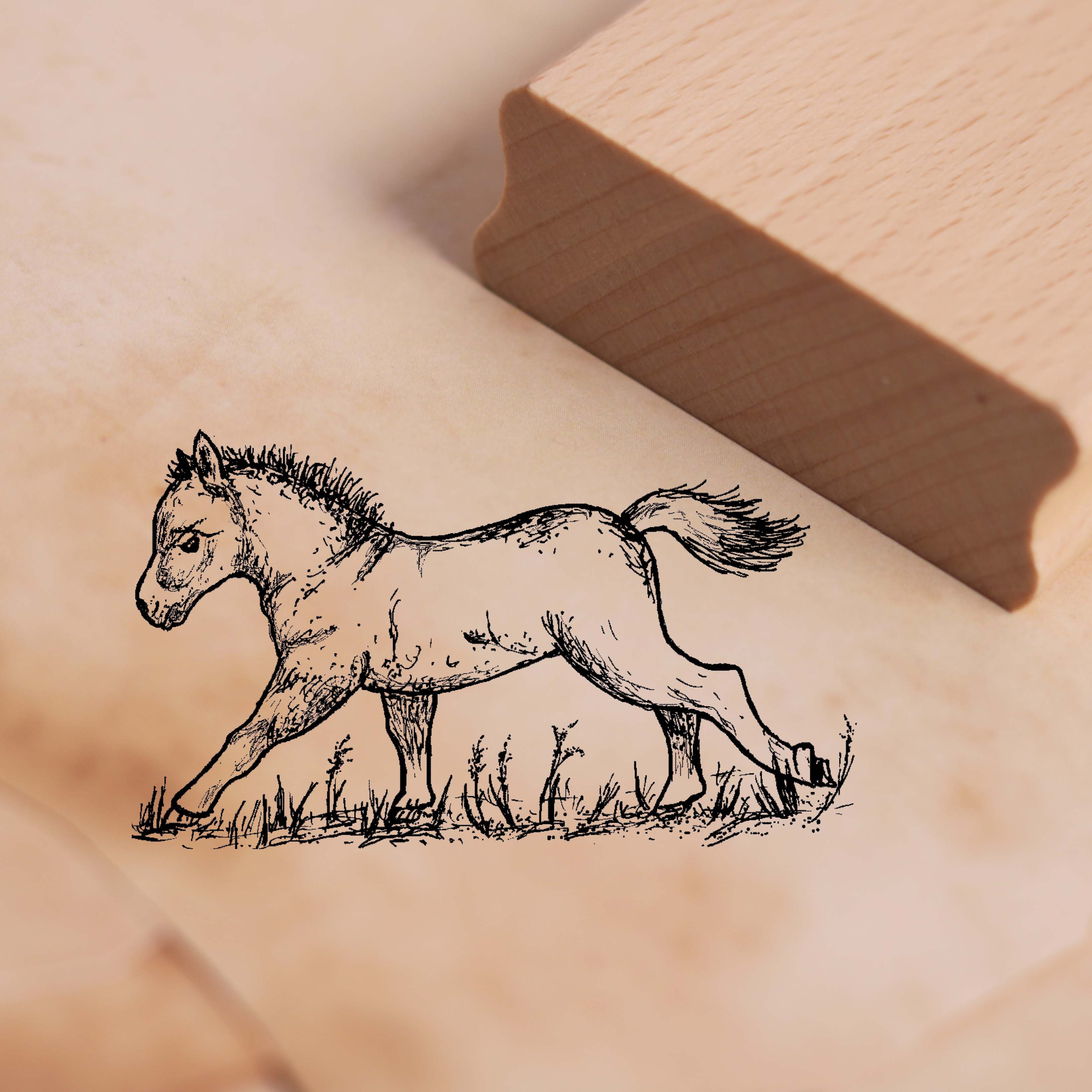 Motivstempel Kleines Pony läuft - Stempel Holzstempel 48 x 28 mm