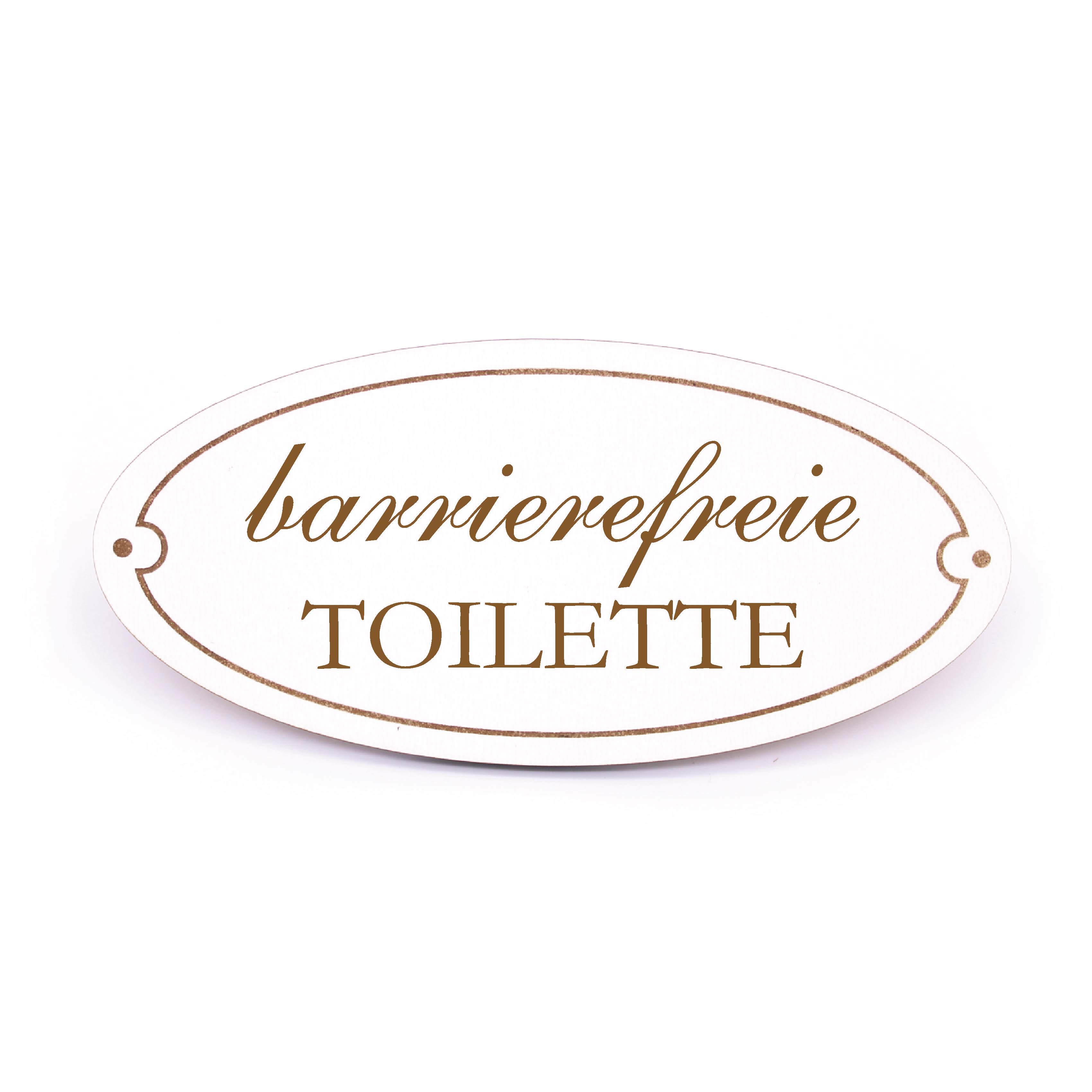 Türschild BARRIEREFREIE TOILETTE Schild oval WC Toilettenschild weiß selbstklebend graviert 15x7cm