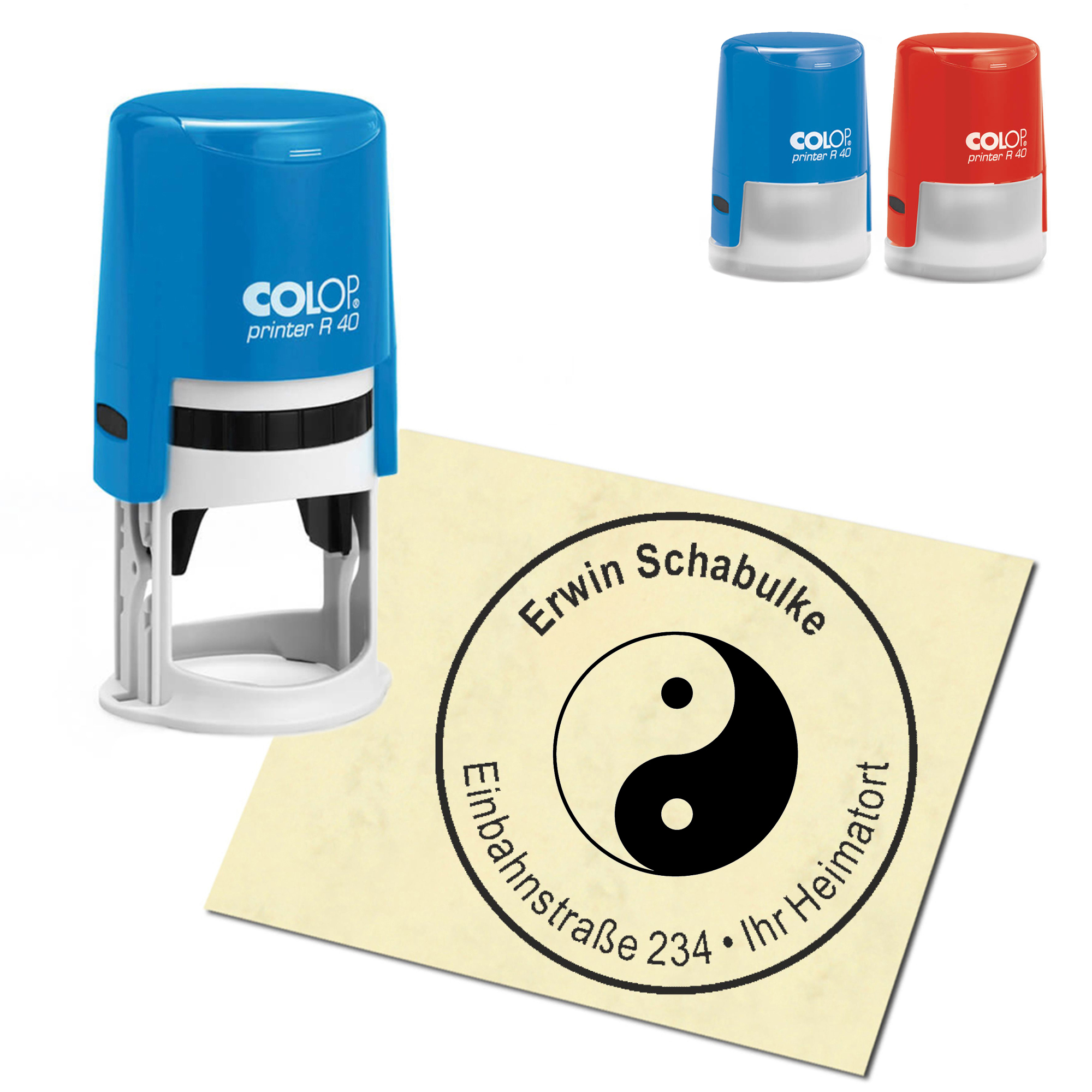 Stempel Adressstempel personalisiert - Yin und Yang - rund &empty; 40mm