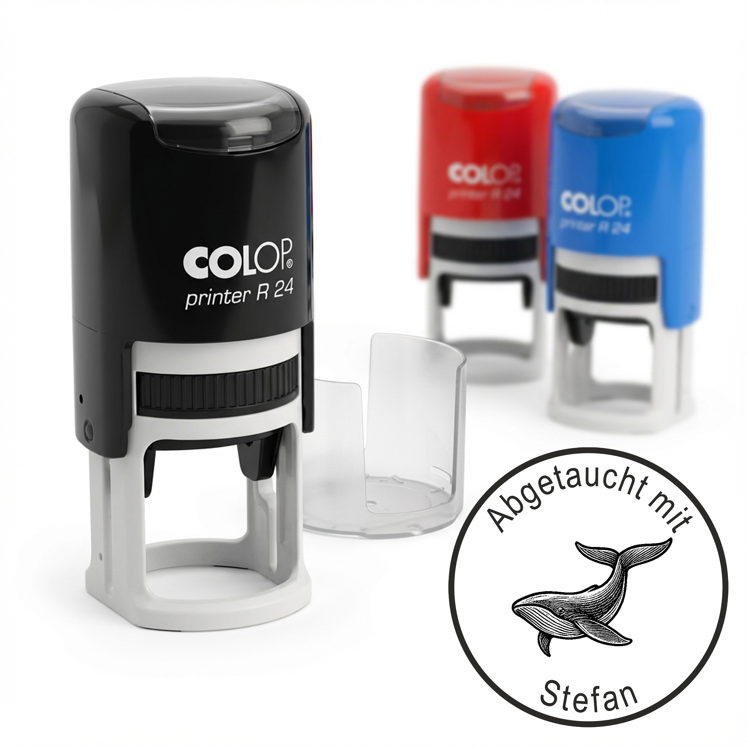 Taucherstempel Wal 24x24 mm –  runder Stempel personalisiert für Taucherlogbuch, Tauchlogbuch & Tauchbuch