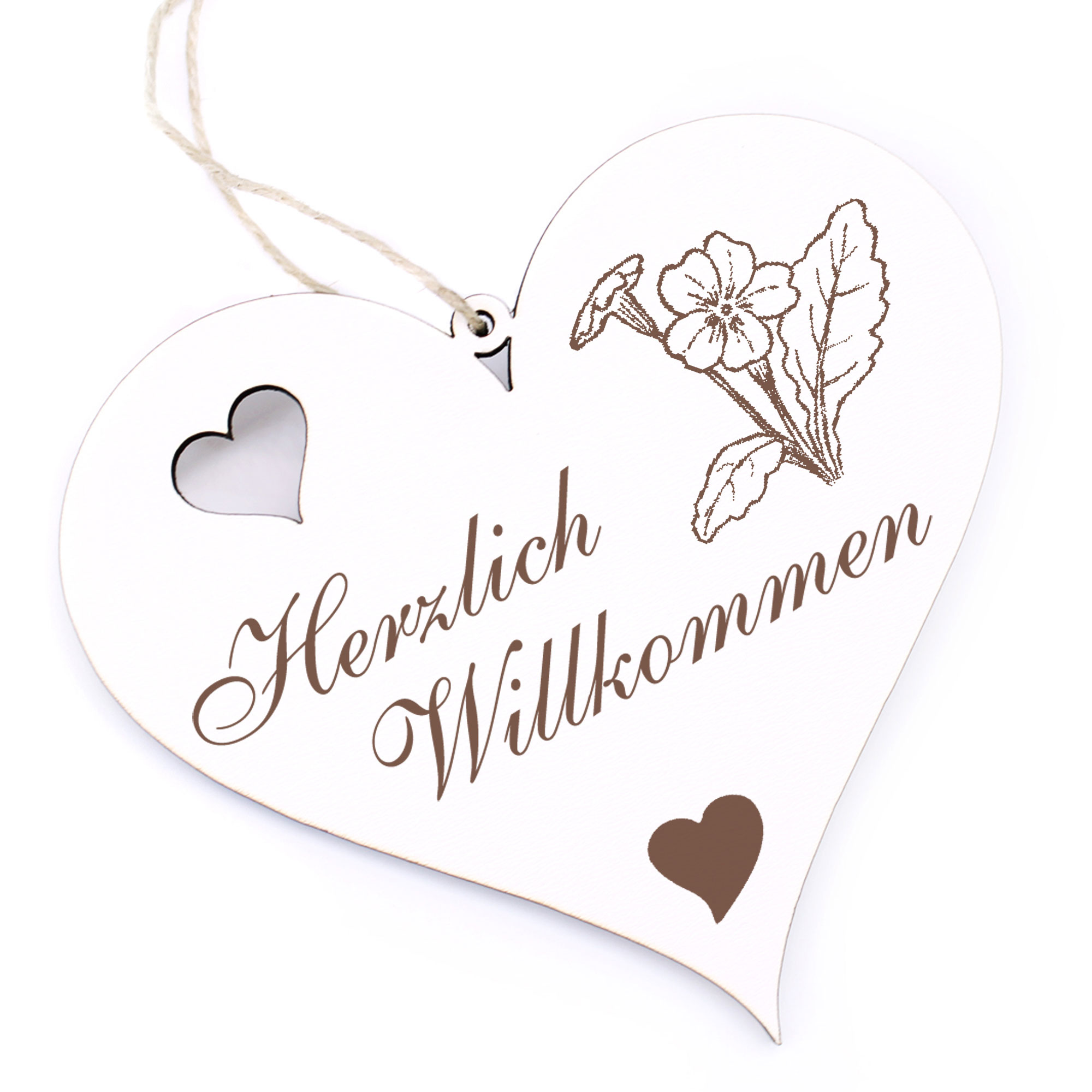 Herzlich Willkommen Schild - Schlüsselblume Primel - Deko Herz Holz