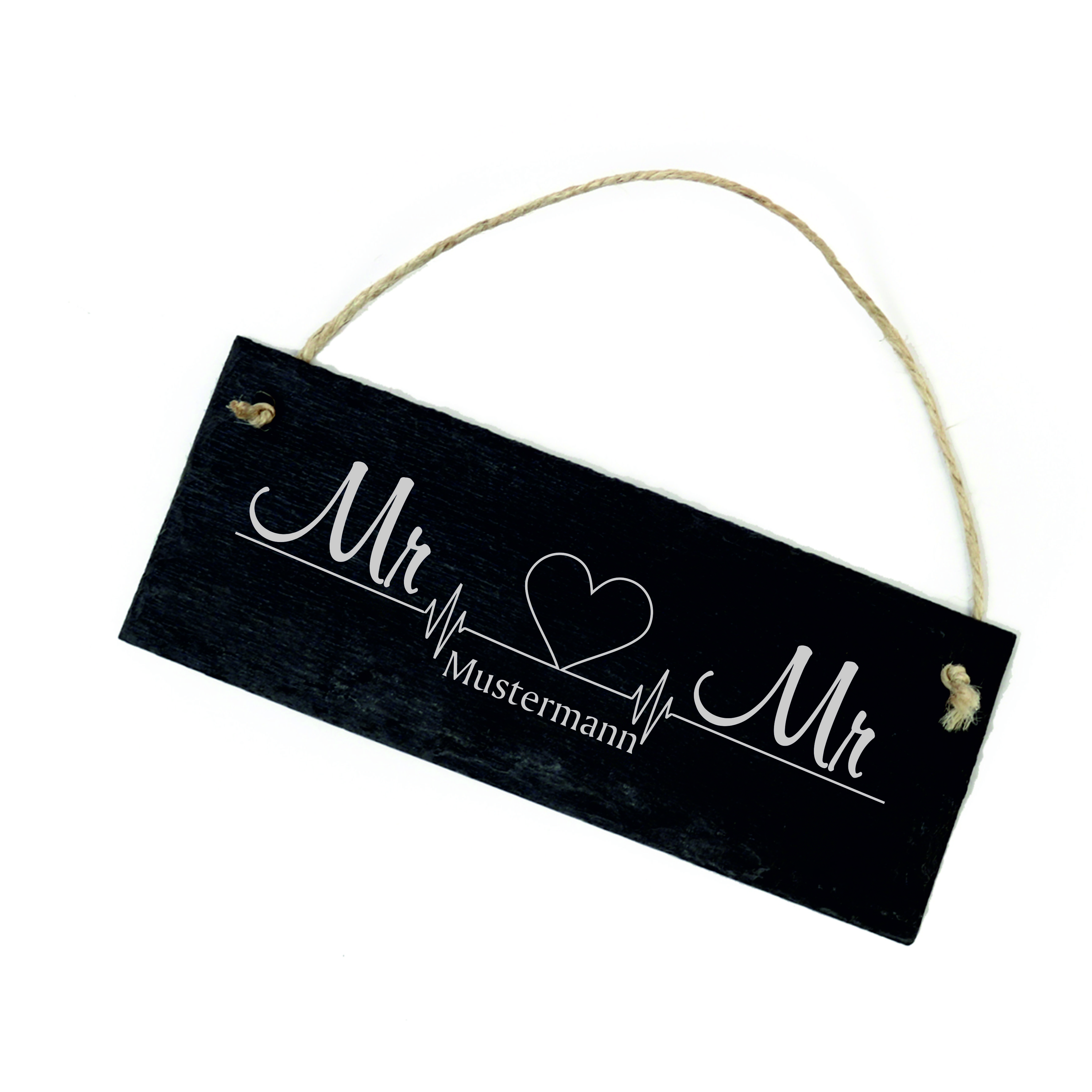 Schiefertafel Mr & Mr - Name Wunschname Herz Gravur - Türschild 22 x 8 cm - wetterfest