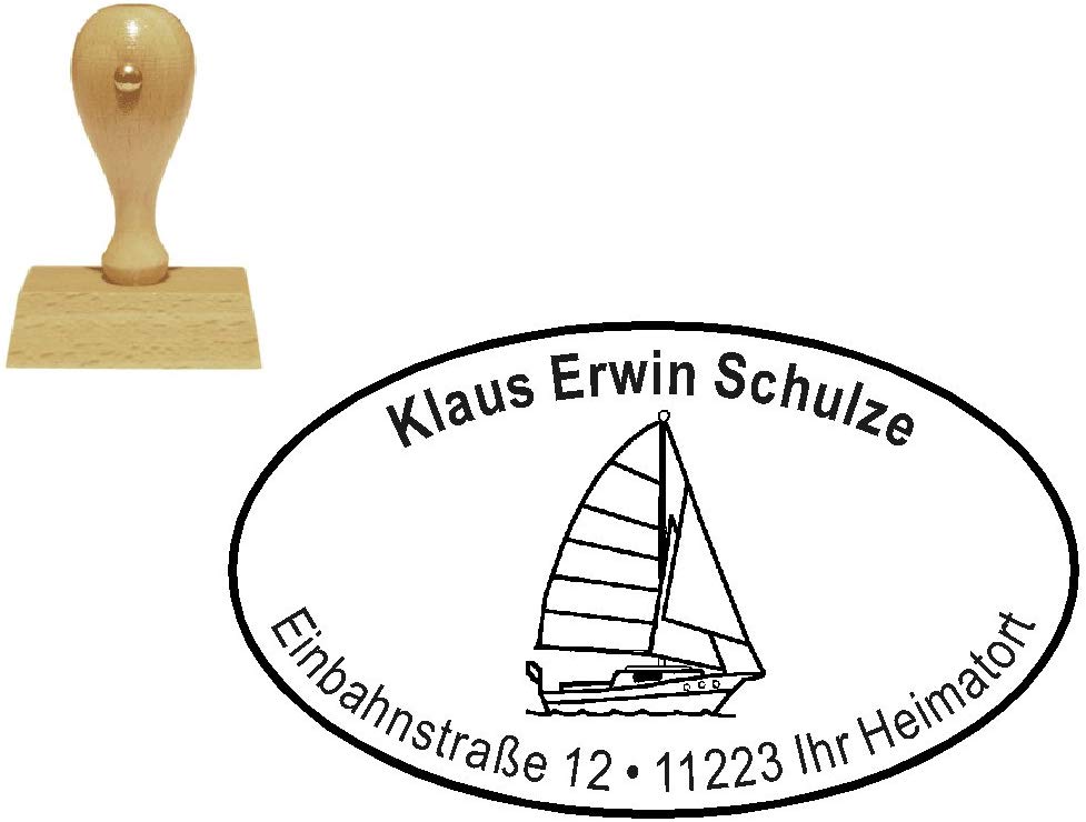 Adressenstempel « SEGELBOOT 02 » oval ca. 50 x 30 mm