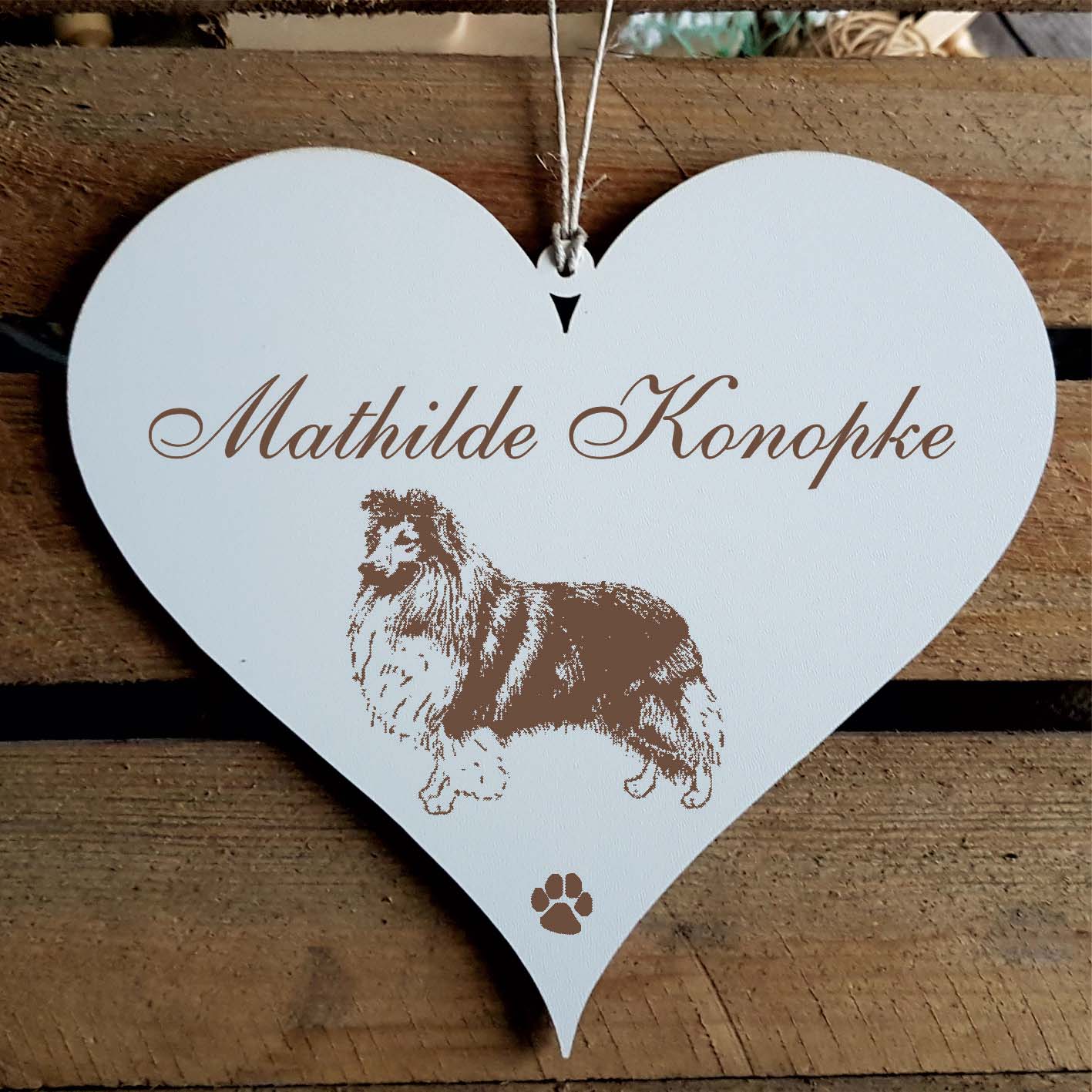 Herz Schild « Shetland Sheepdog » mit Namen - Türschild zum Anhängen