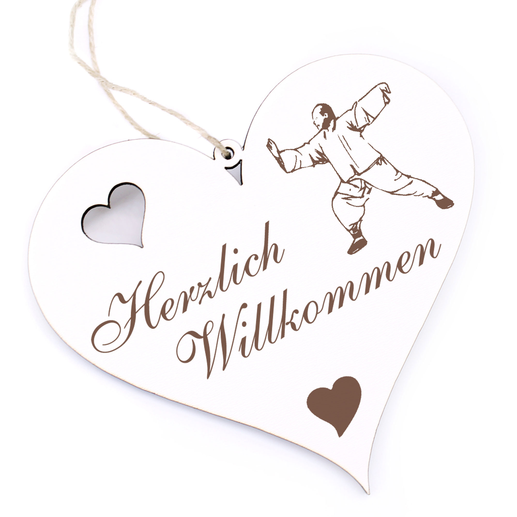 Herzlich Willkommen Schild - Taichi - Deko Herz Holz