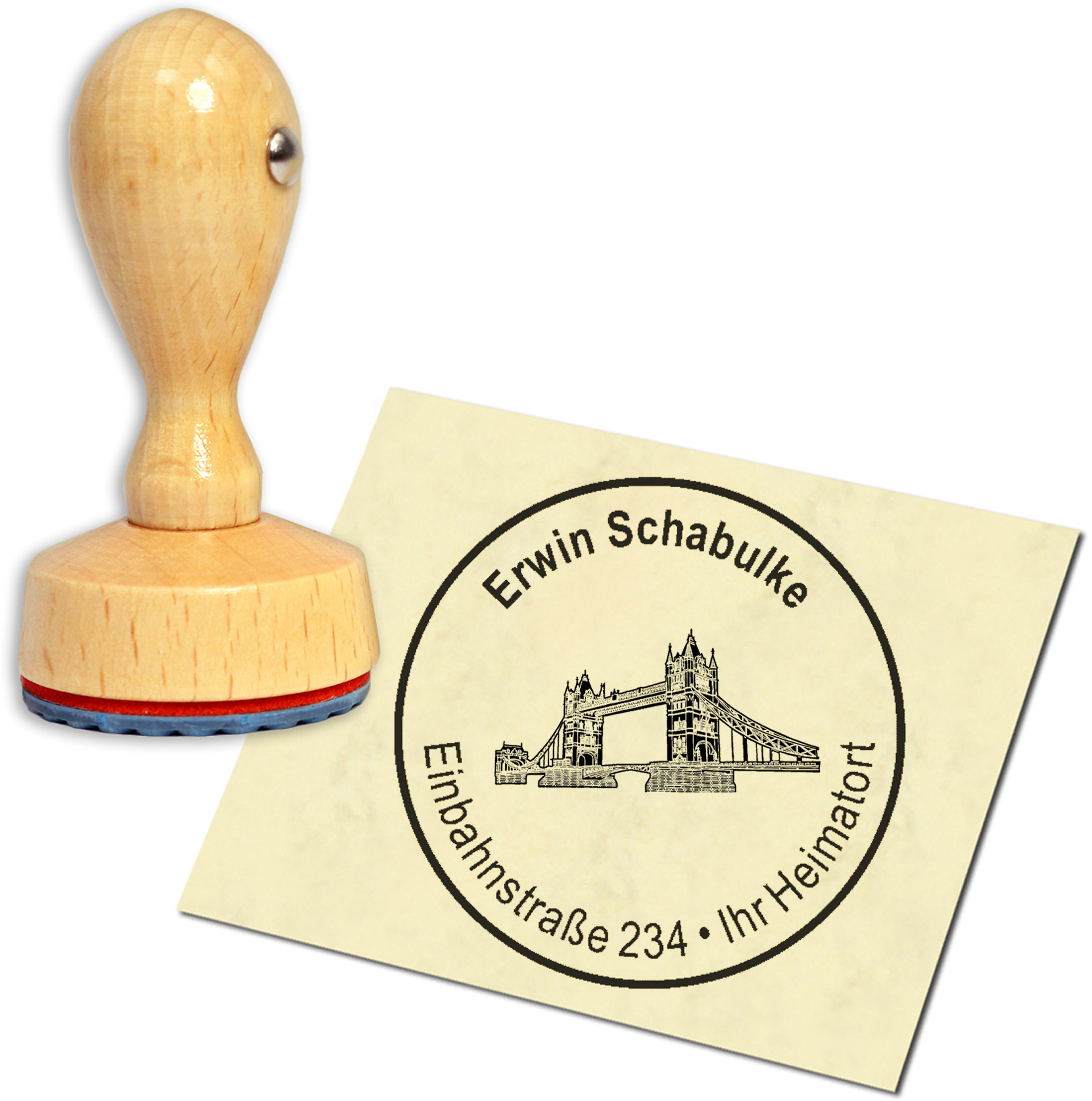 Stempel Adressstempel Holzstempel - Tower Bridge - rund 40mm