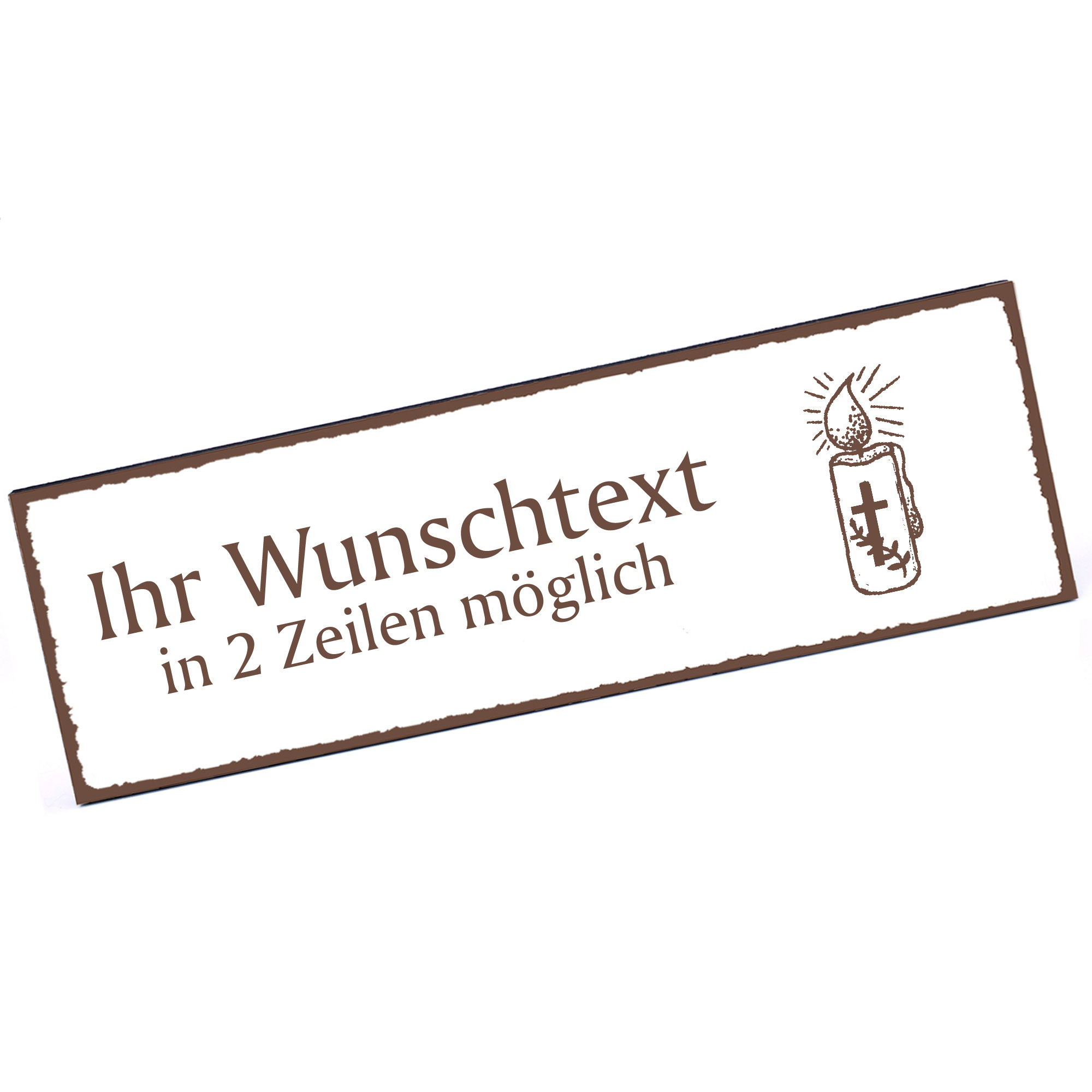 Türschild Kerze mit Kreuz  Namensschild personalisiert mit Gravur - 150mm x 50mm - selbstklebend