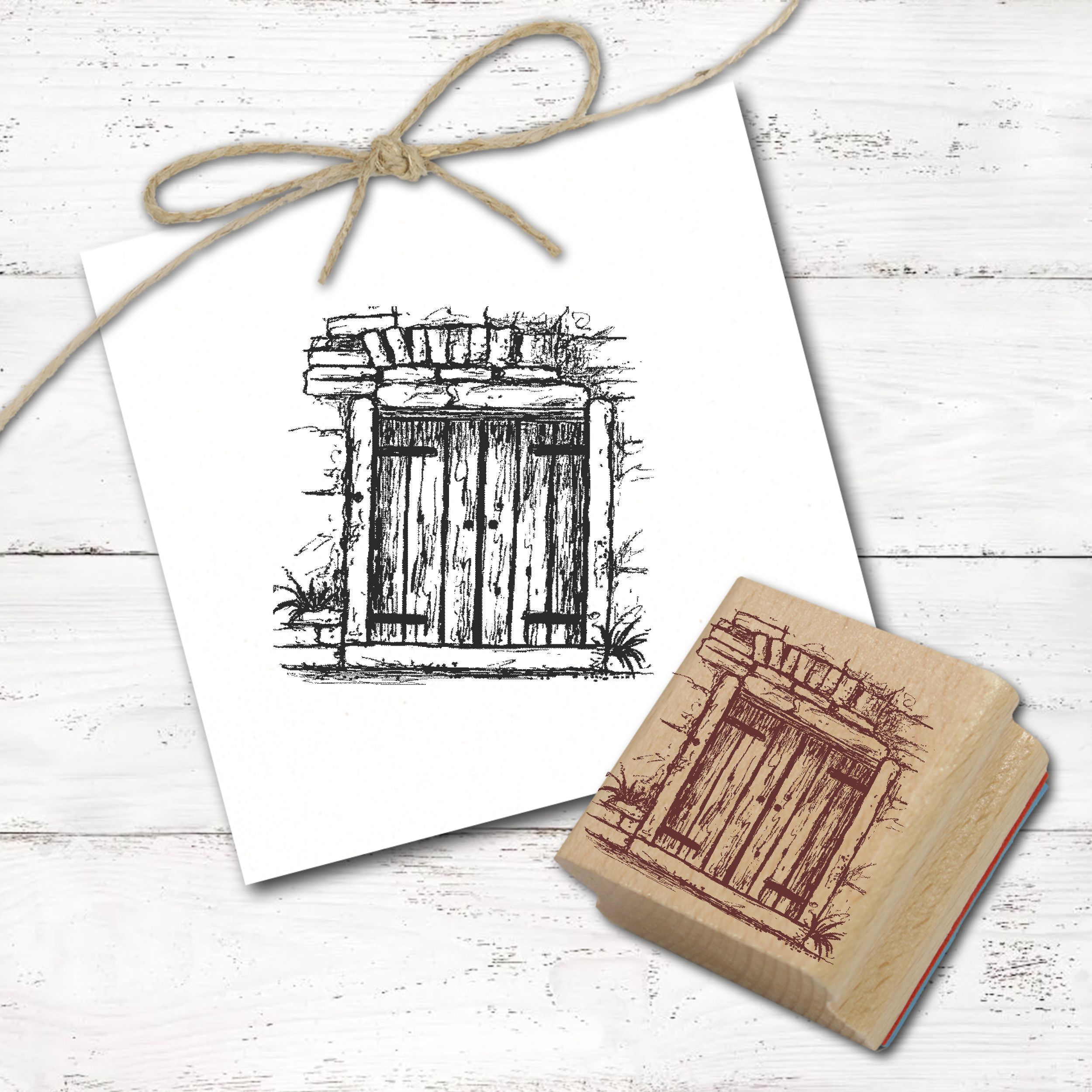 Motivstempel Fenster mit Holzfensterladen - Stempel Holzstempel 68 mm x 68 mm