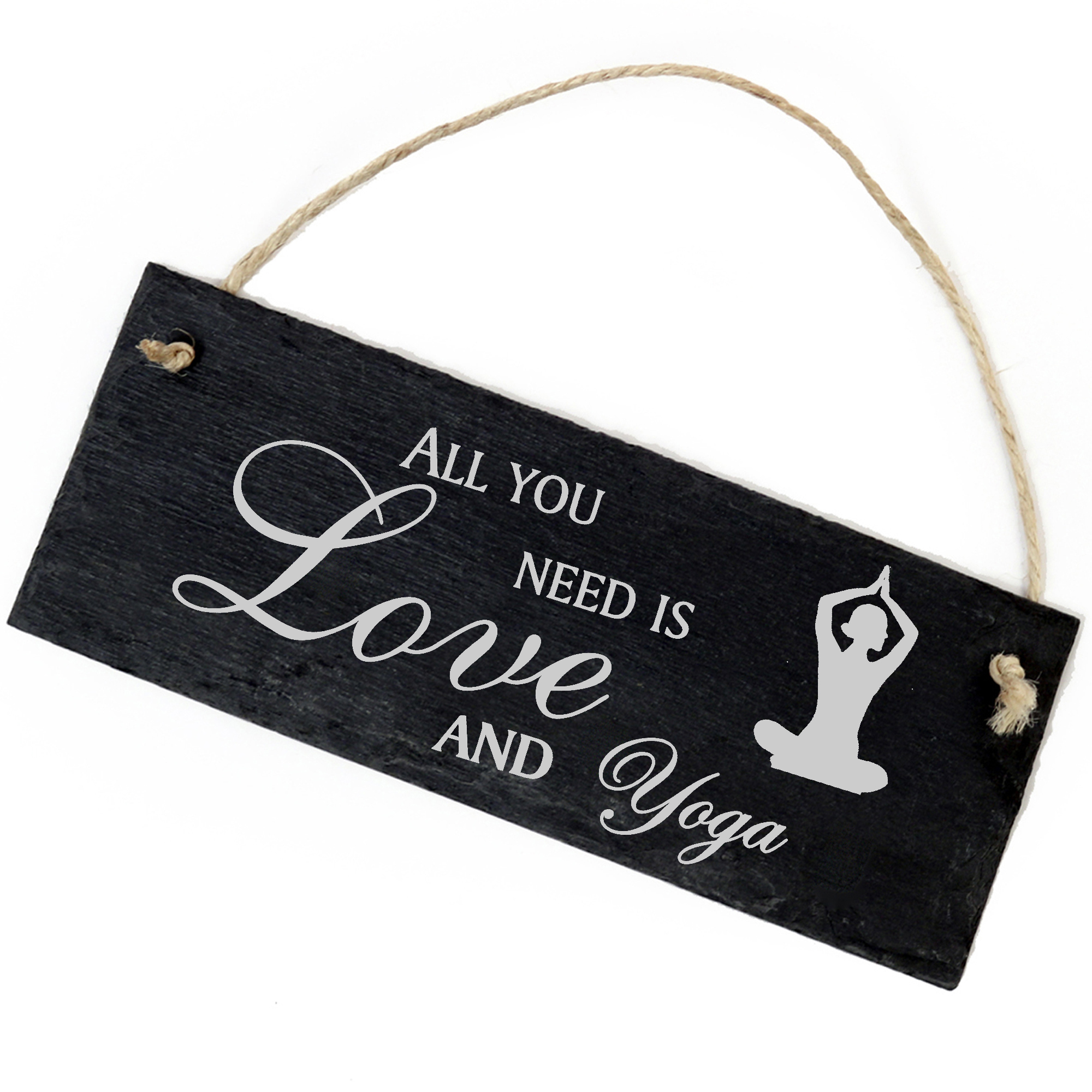 Schiefertafel Deko Yoga Schild 22 x 8 cm - All you need is Love and Yoga