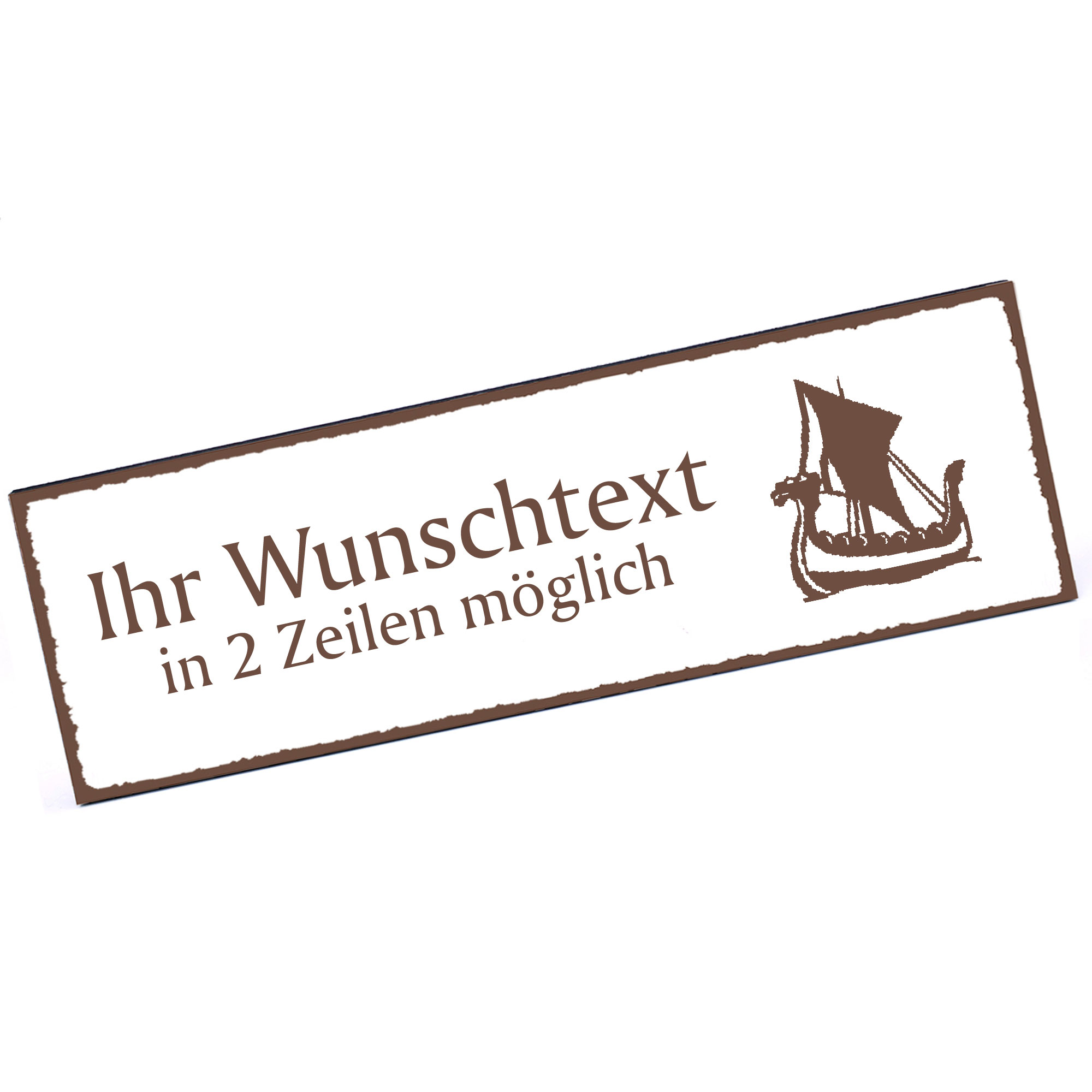 Türschild Wikingerschiff  Namensschild personalisiert mit Gravur - 150mm x 50mm - selbstklebend