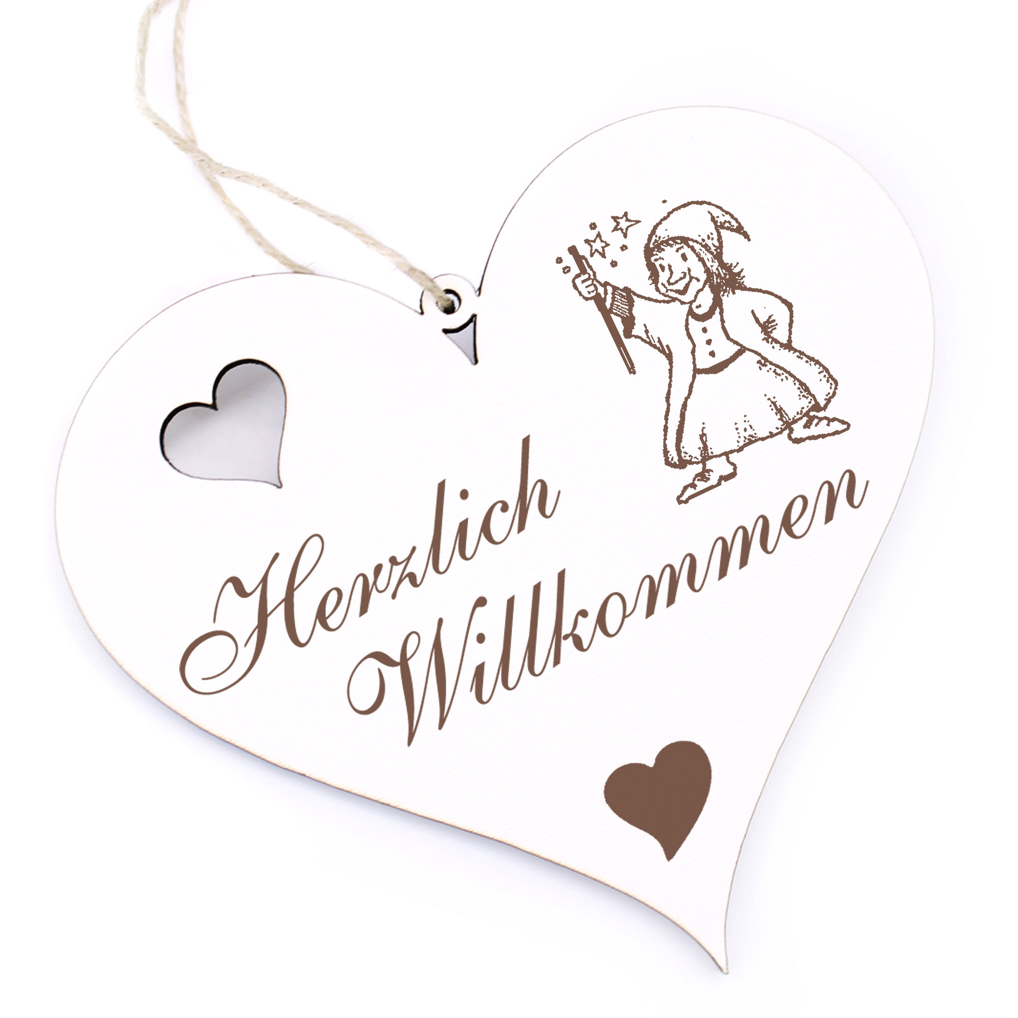 Herzlich Willkommen Schild - Zauberer - Deko Herz Holz