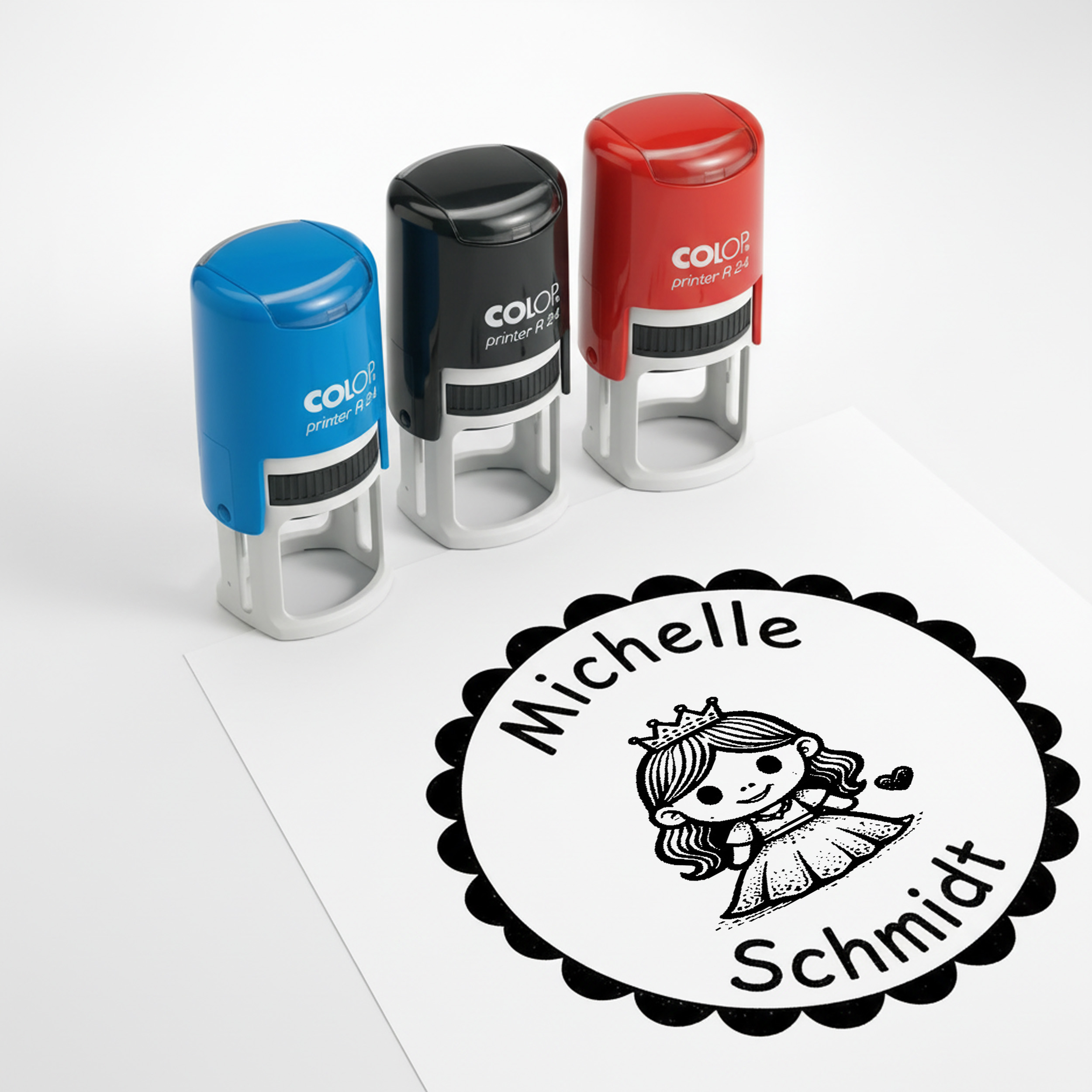 Kinder Namensstempel Prinzessin personalisiert – 24mm – Namensstempel für Schule & Grundschule – Geschenk Schulanfang Einschulung