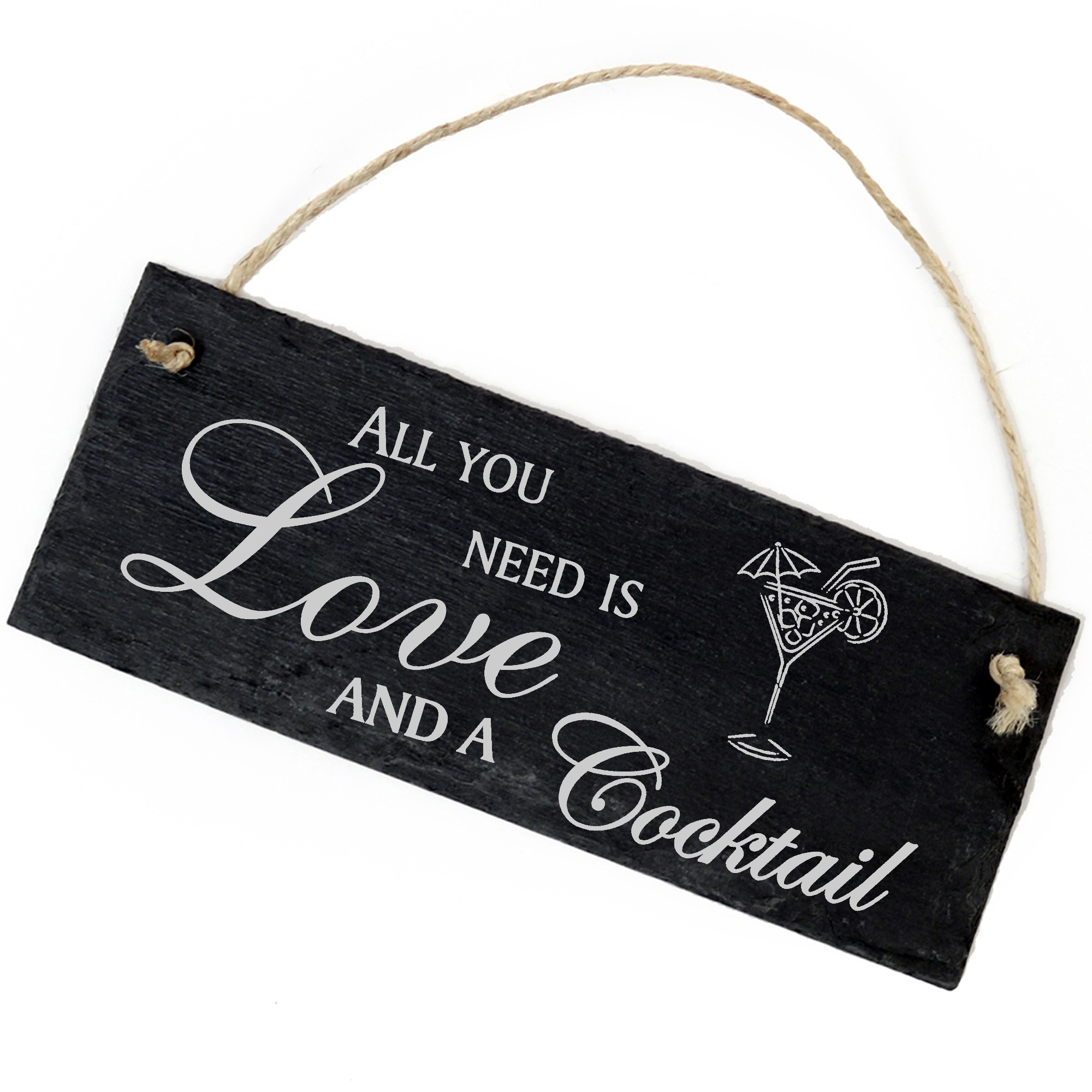 Schiefertafel Deko Cocktail Schild 22 x 8 cm - All you need is Love and a Cocktail