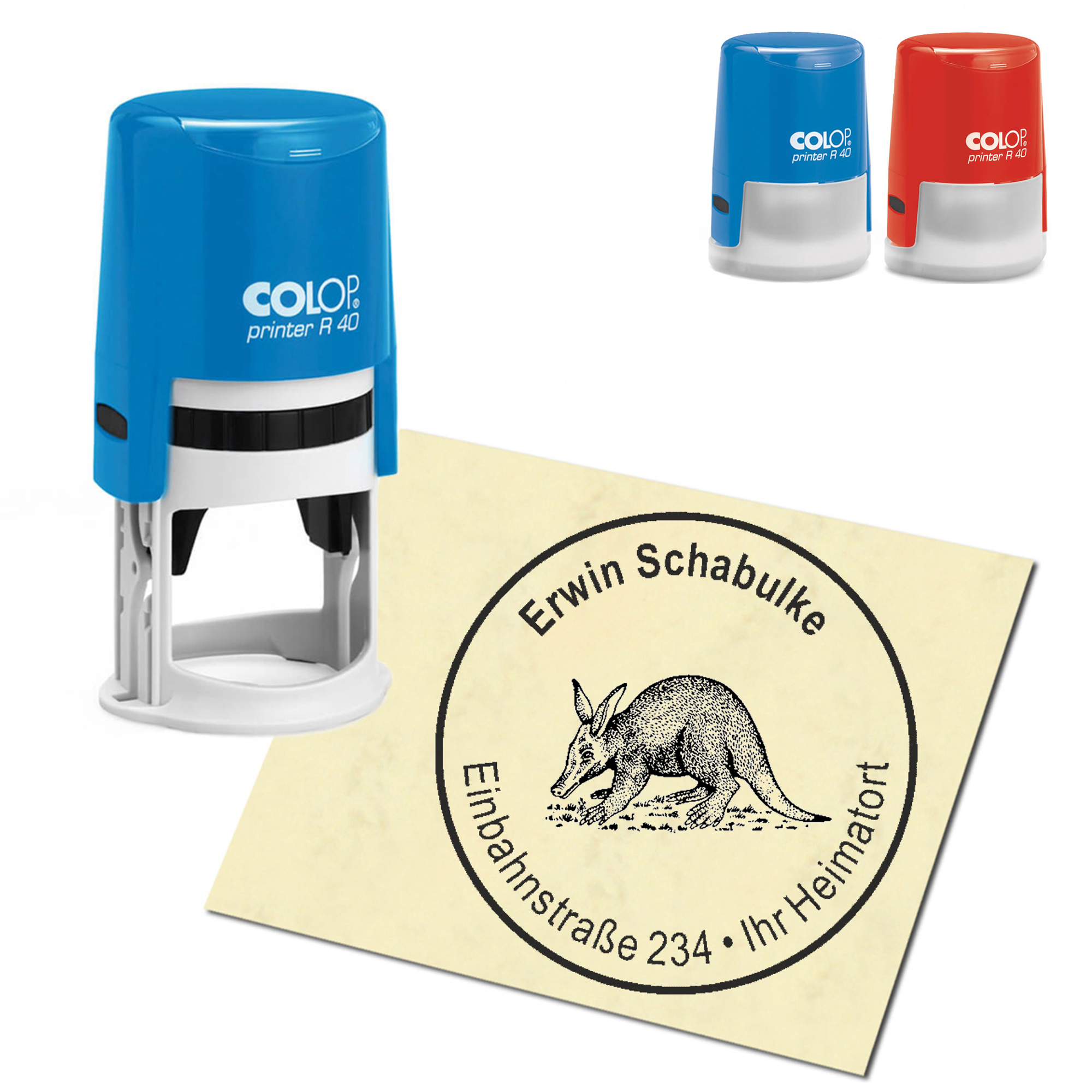 Stempel Adressstempel personalisiert - Erdferkel - rund &empty; 40mm