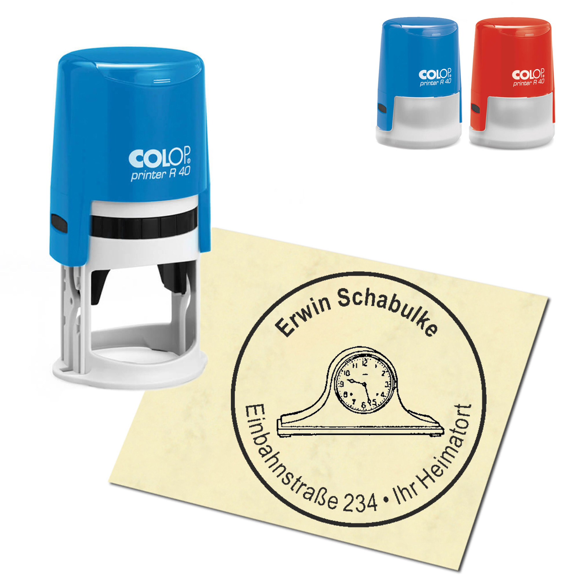 Stempel Adressstempel personalisiert - Standuhr - rund &empty; 40mm