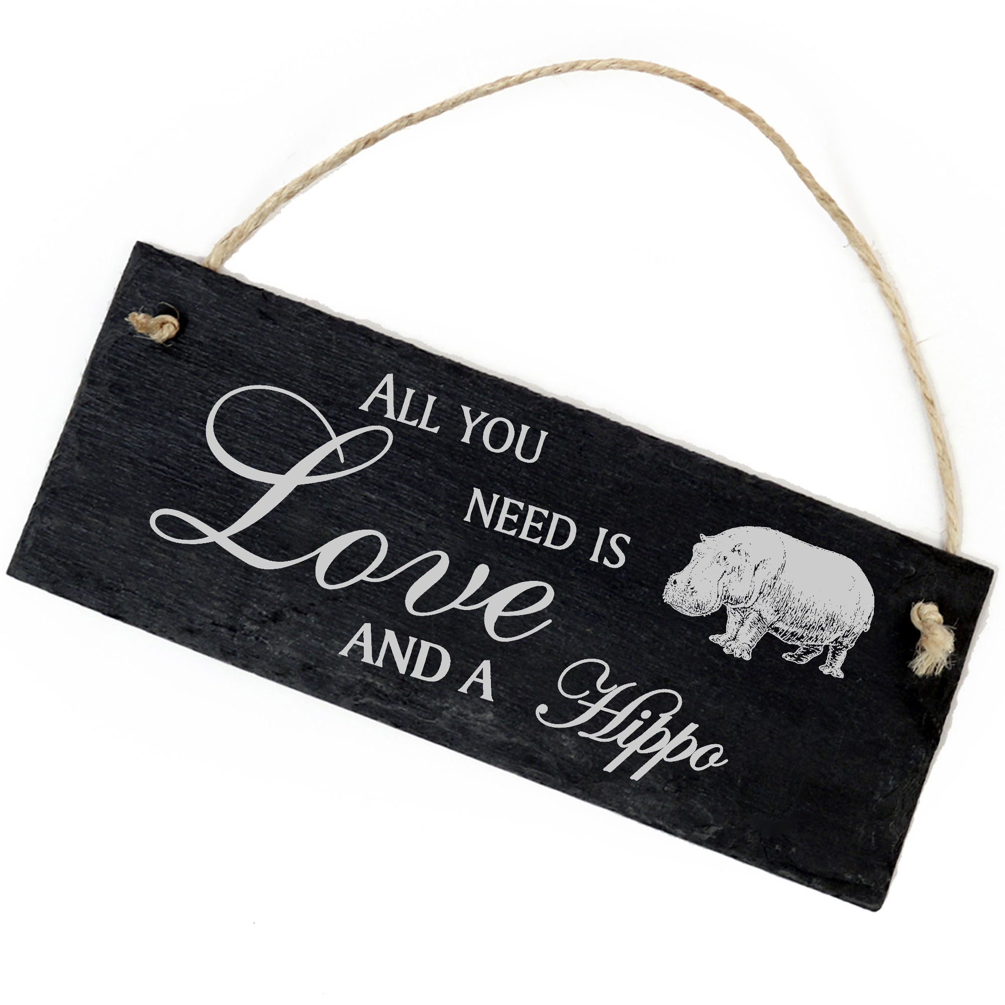 Schiefertafel Deko Nilpferd Hippo Schild 22 x 8 cm - All you need is Love and a Hippo