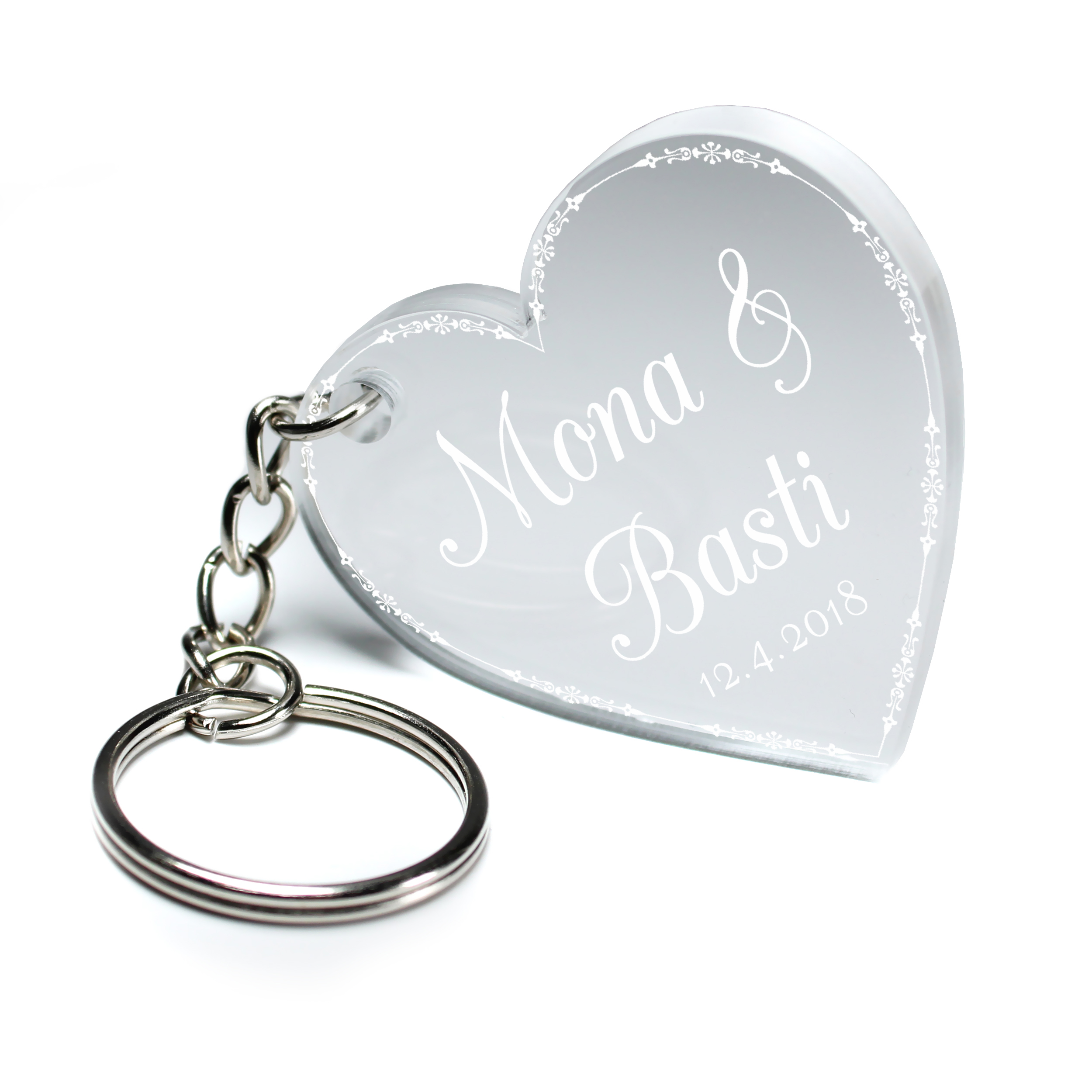 Schlüsselanhänger Acryl Hochzeit – Herz Schlüsselanhänger 4,8x4,8 cm personalisierbar – Geschenkidee für Paare & Hochzeit