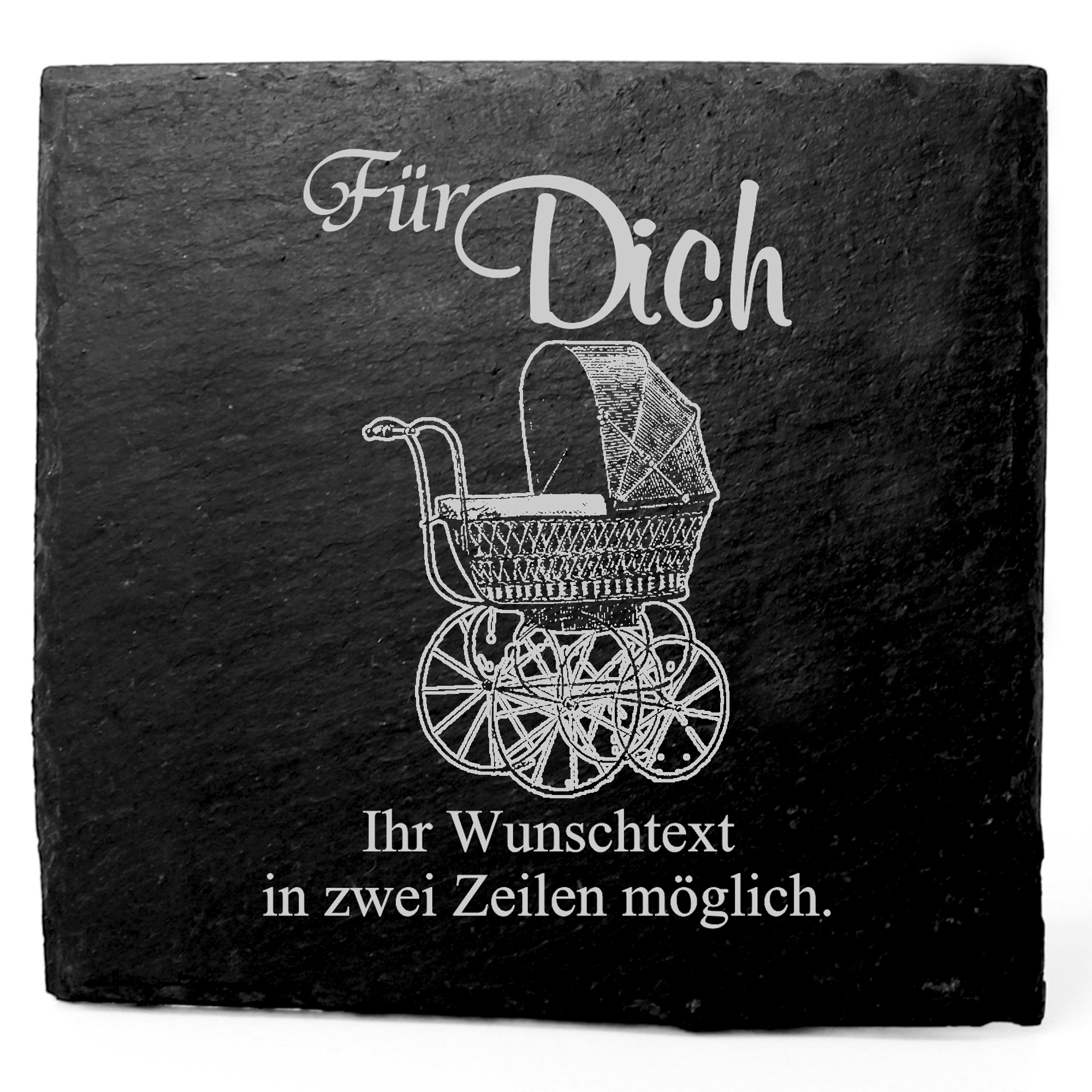Deko Schiefer Untersetzer personalisiert alter Kinderwagen - Für Dich - 11x11cm