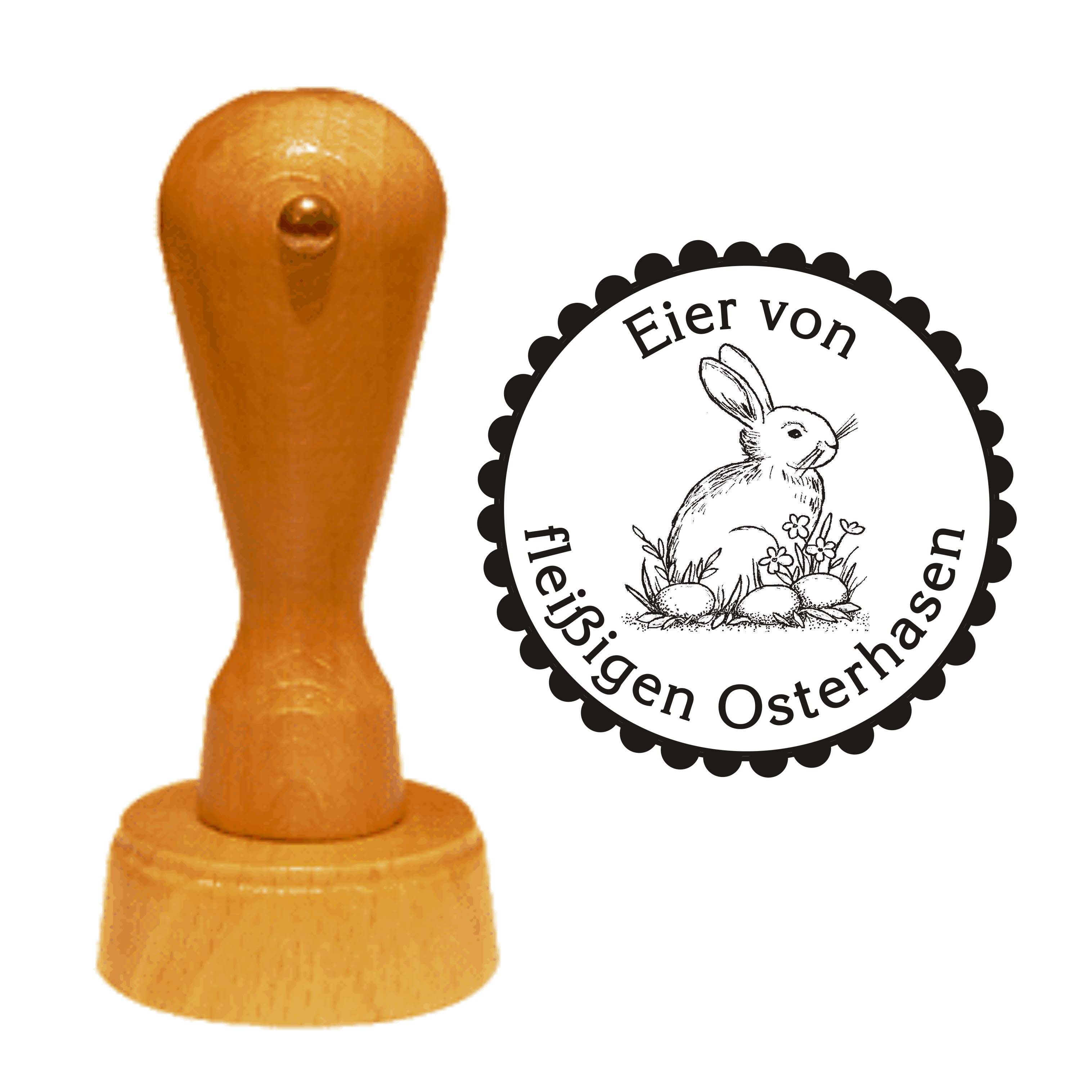 Stempel « EIER VON FLEIßIGEN OSTERHASEN 01 » Ø 40 mm - Osterhase Blumen