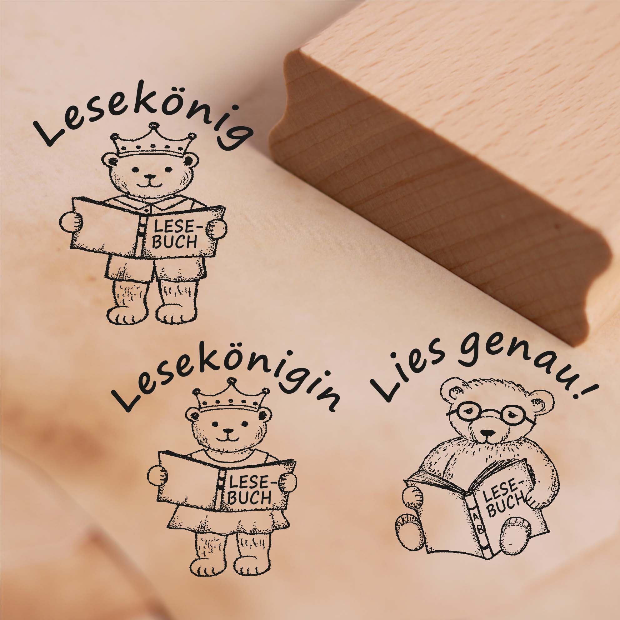 Lehrerstempel Bären im Set - 3 Motivstempel mit Spruch und Motiv für Schule ca. 28 x 28 mm