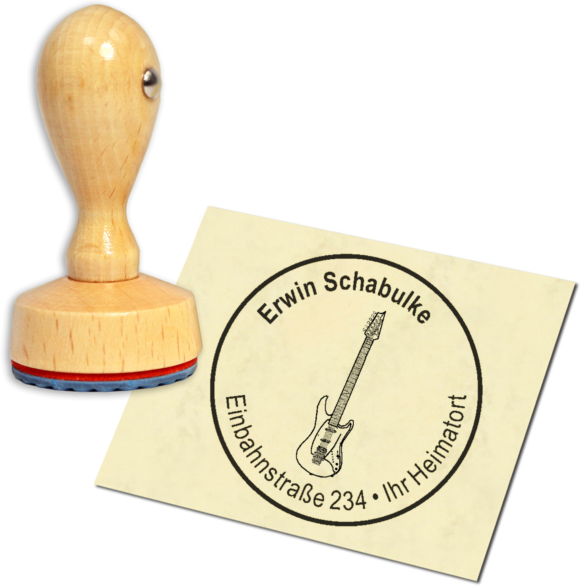 Stempel Adressstempel Holzstempel - E-Gitarre - rund 40mm