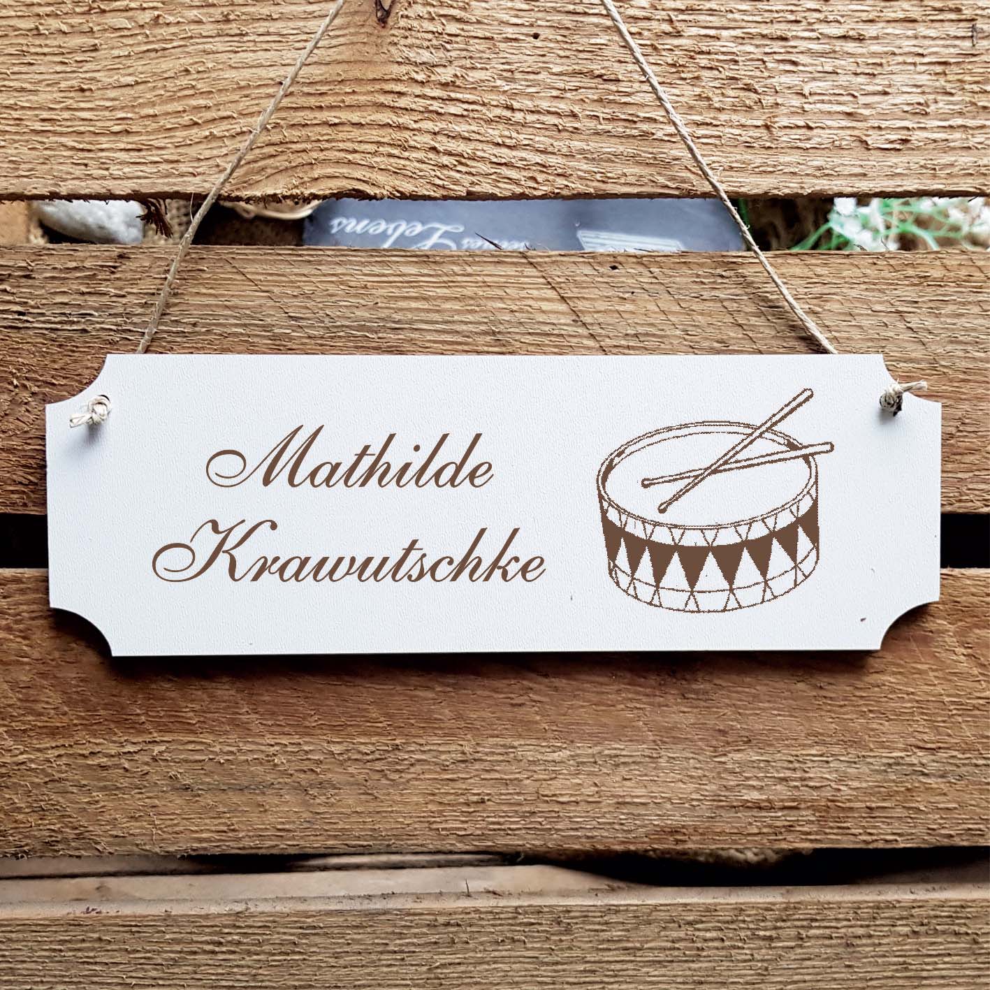 Schild « Trommel » Namensschild Türschild zum Anhängen - 20 x 6,7 cm