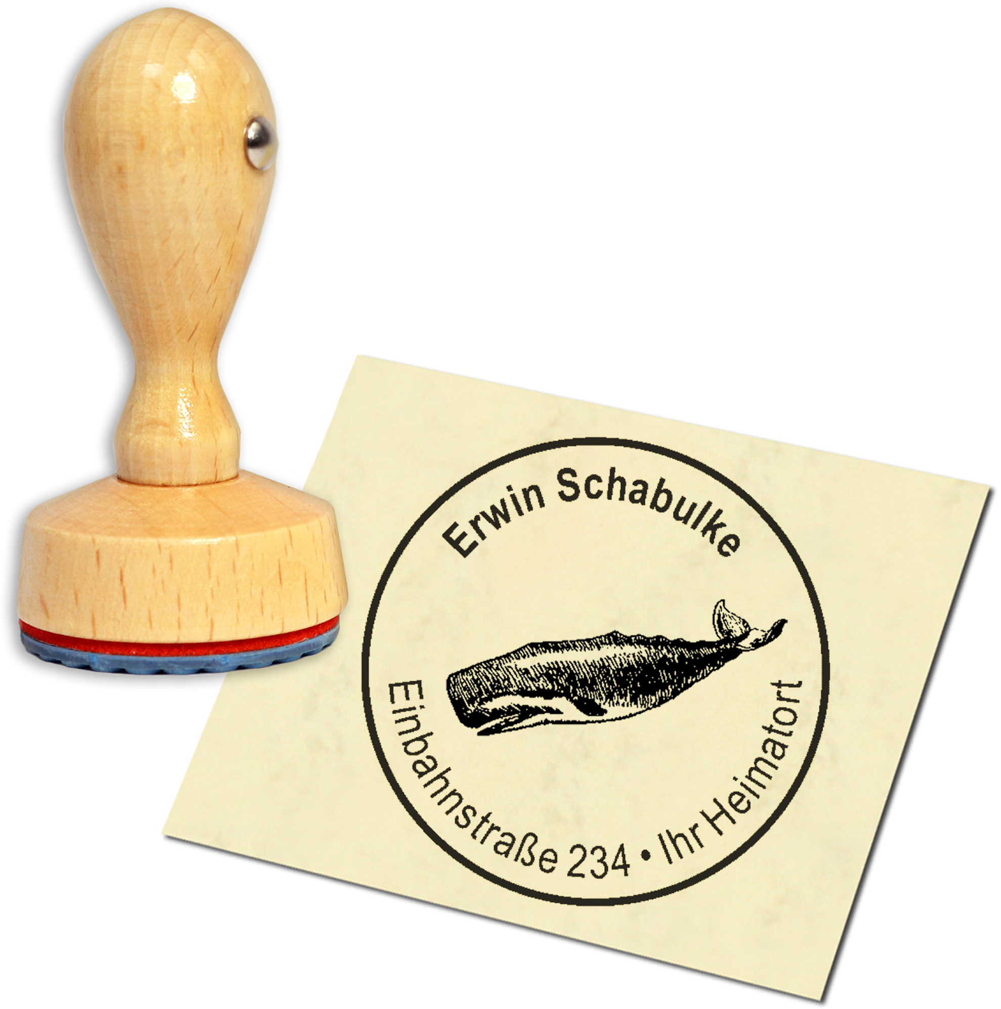 Stempel Adressstempel Holzstempel - Pottwal - rund 40mm