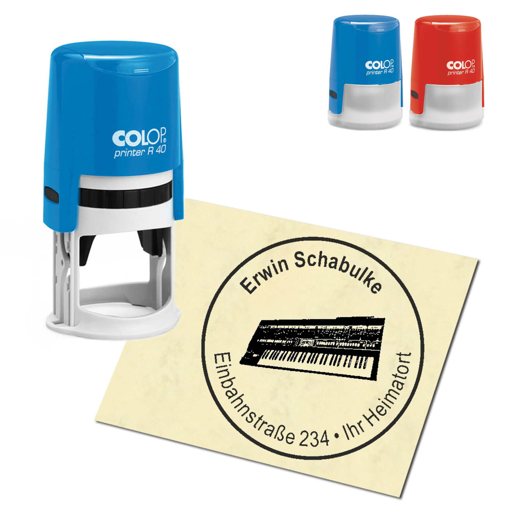 Stempel Adressstempel personalisiert - Keyboard - rund &empty; 40mm