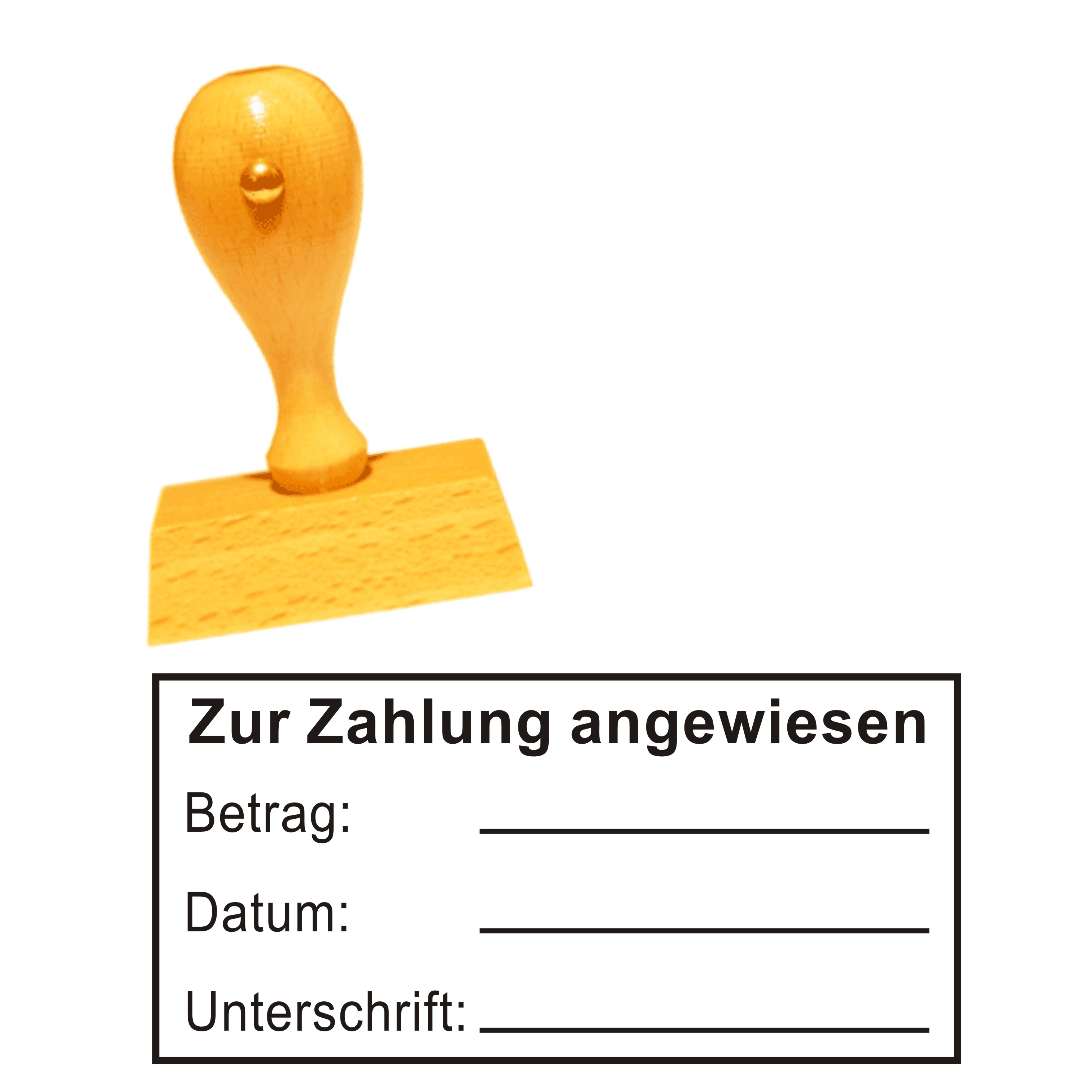 Stempel « ZUR ZAHLUNG ANGEWIESEN » mit Betrag, Datum und Unterschrift
