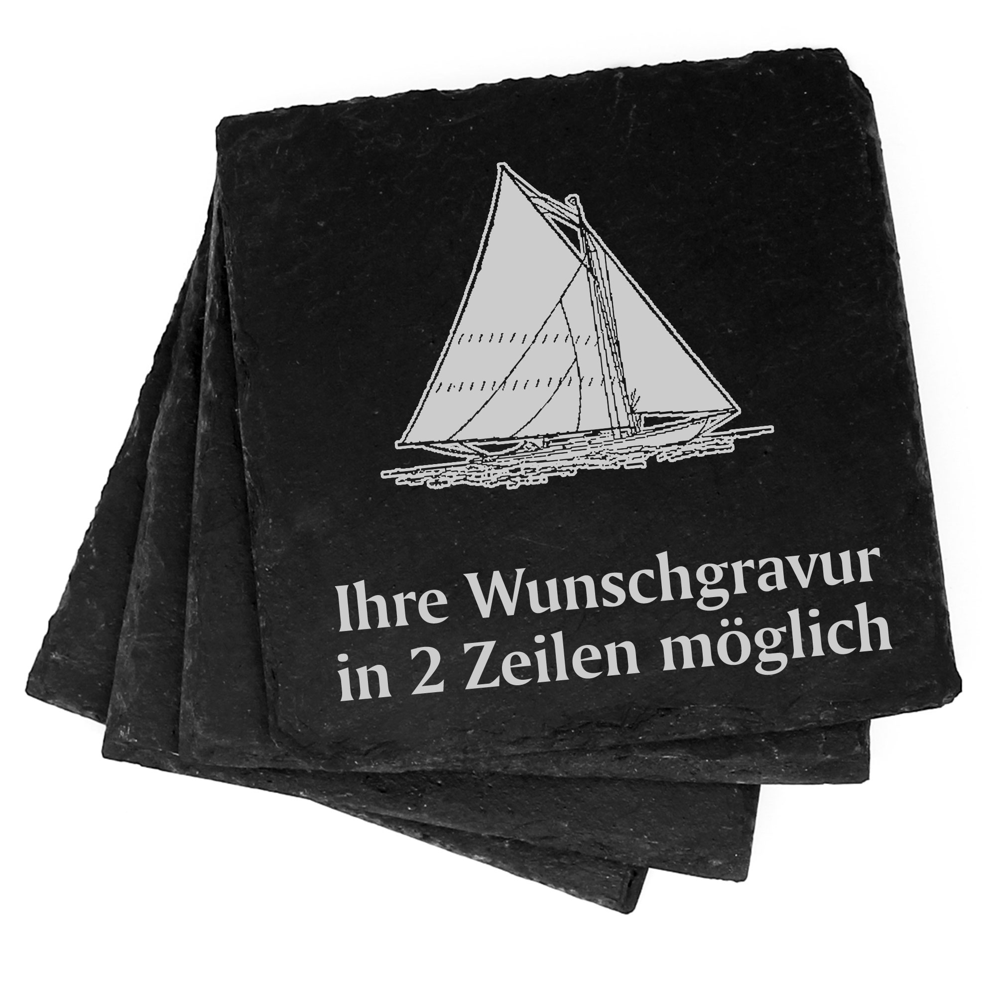 4x Segelschiff Deko Schiefer Untersetzer Wunschgravur Set - 11 x 11 cm