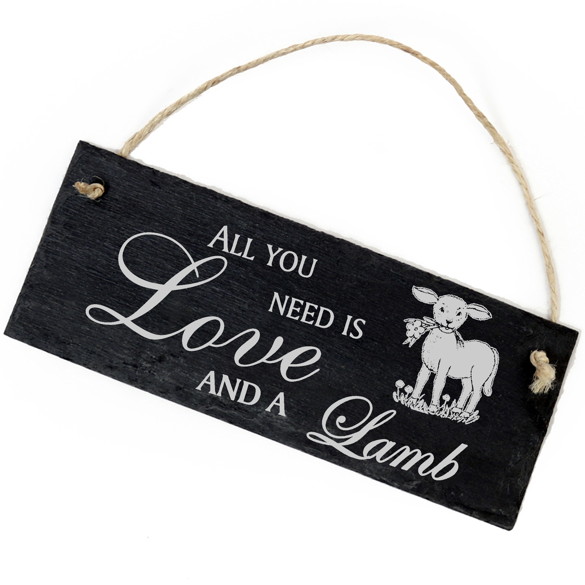 Schiefertafel Deko Lamm mit Blume Schild 22 x 8 cm - All you need is Love and a Lamb