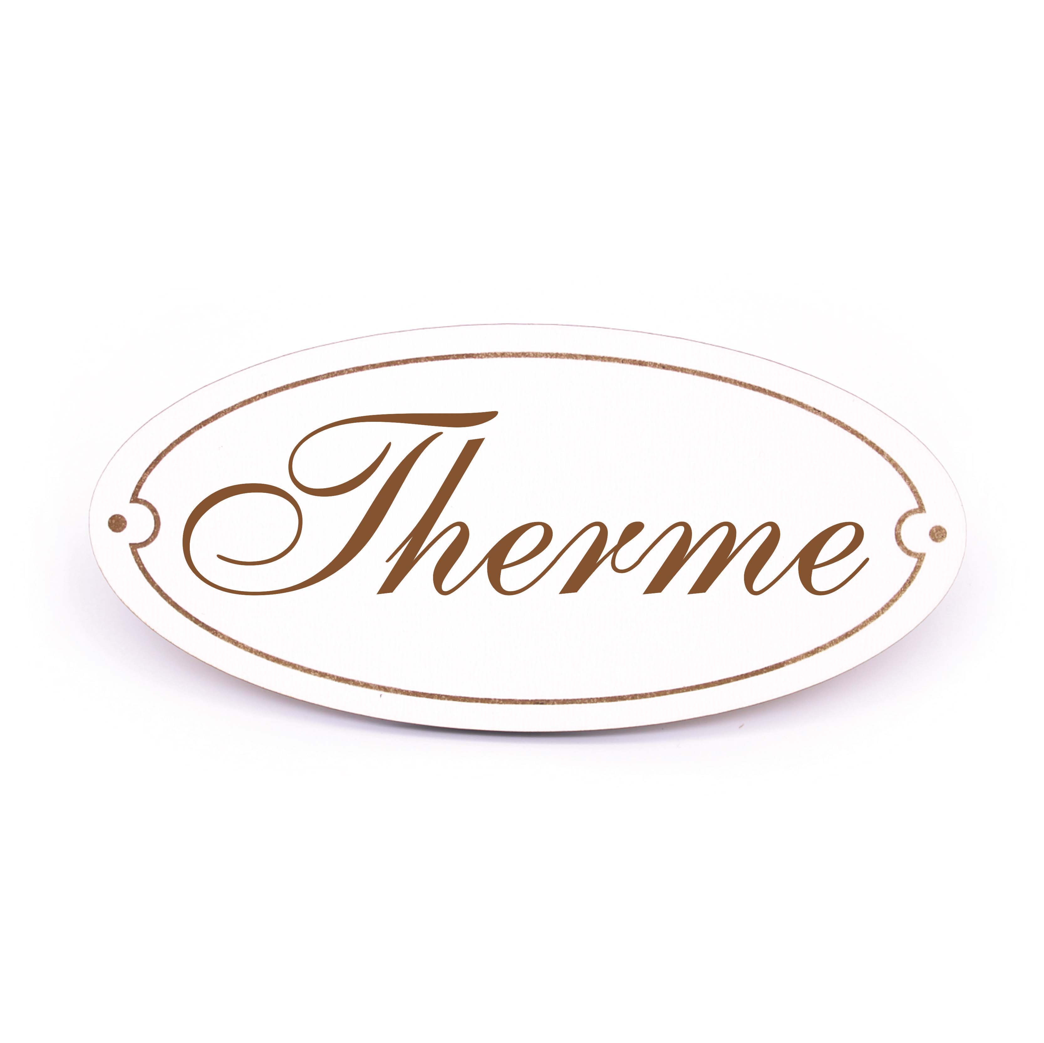 Ovales Türschild Therme - selbstklebend - 15 x 7 cm