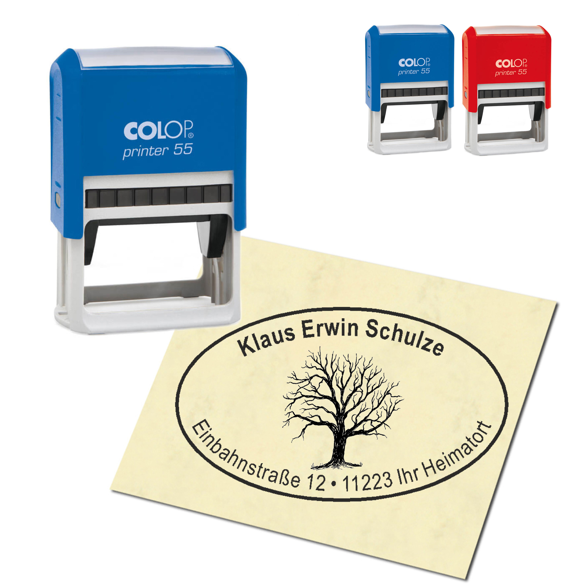 Adressstempel personalisiert Stempel - Baum im Winter - oval 59 x 39 mm
