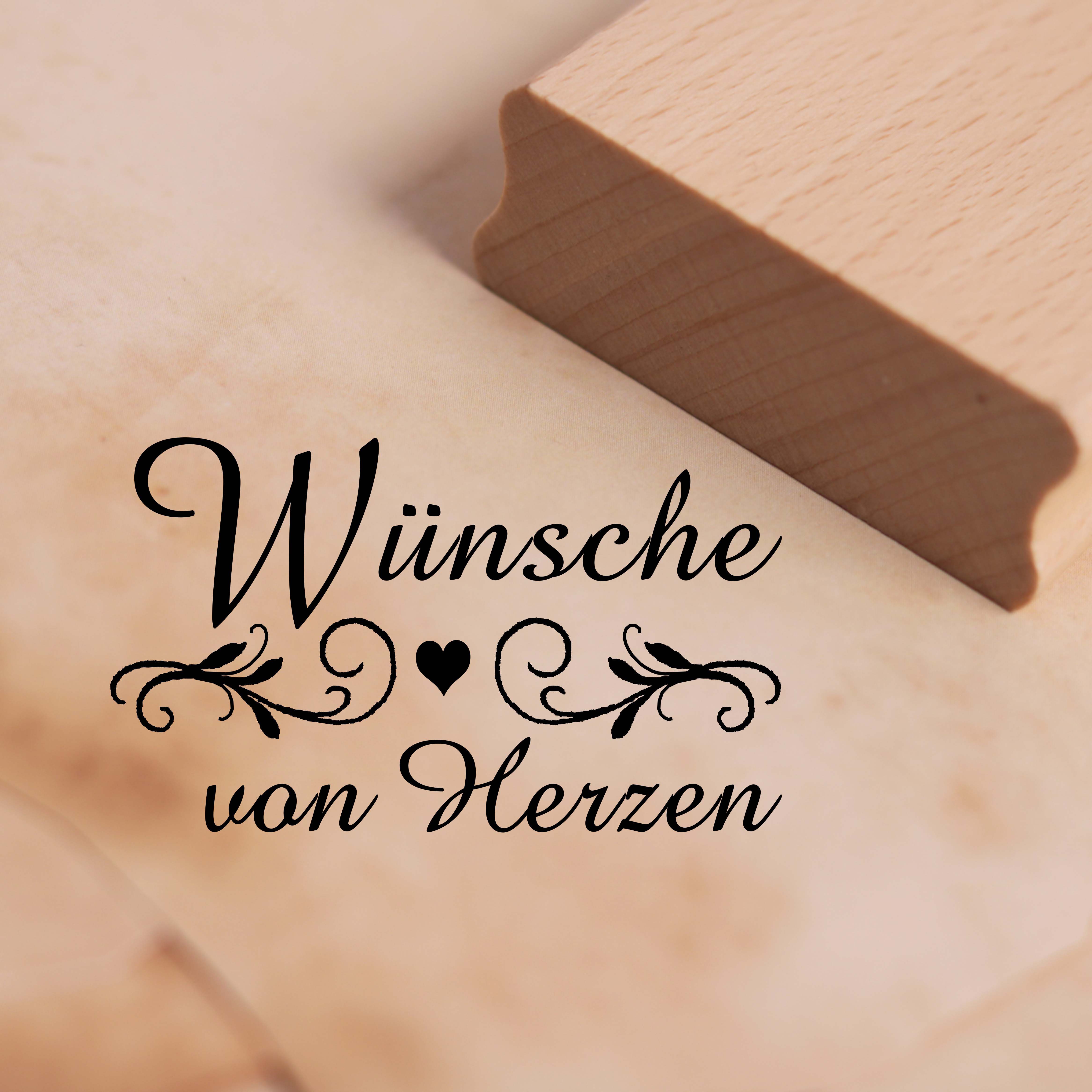 Motivstempel Wünsche von Herzen Stempel Herz Ornament 48 x 28 mm