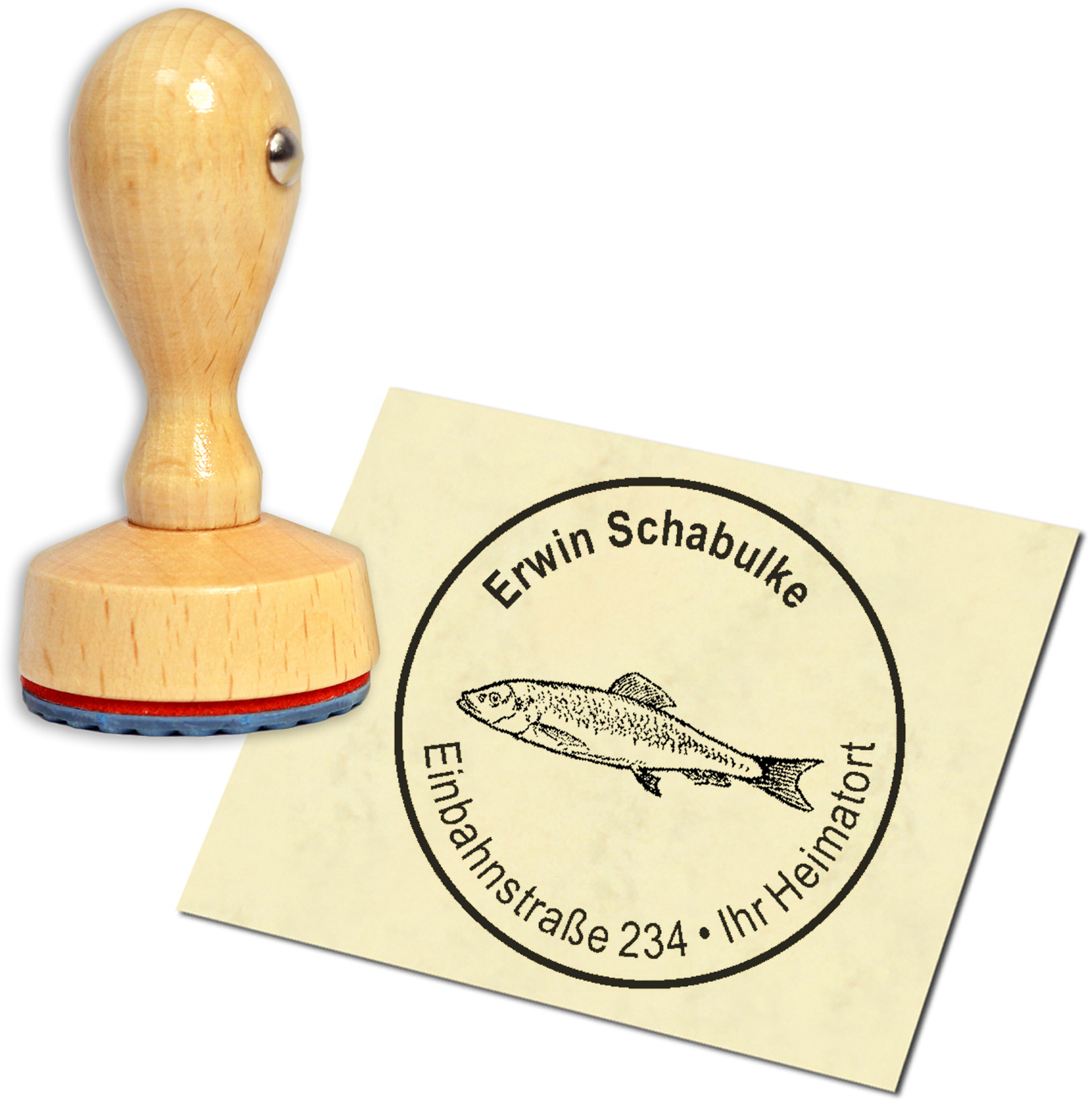 Stempel Adressstempel Holzstempel - Hering - rund 40mm