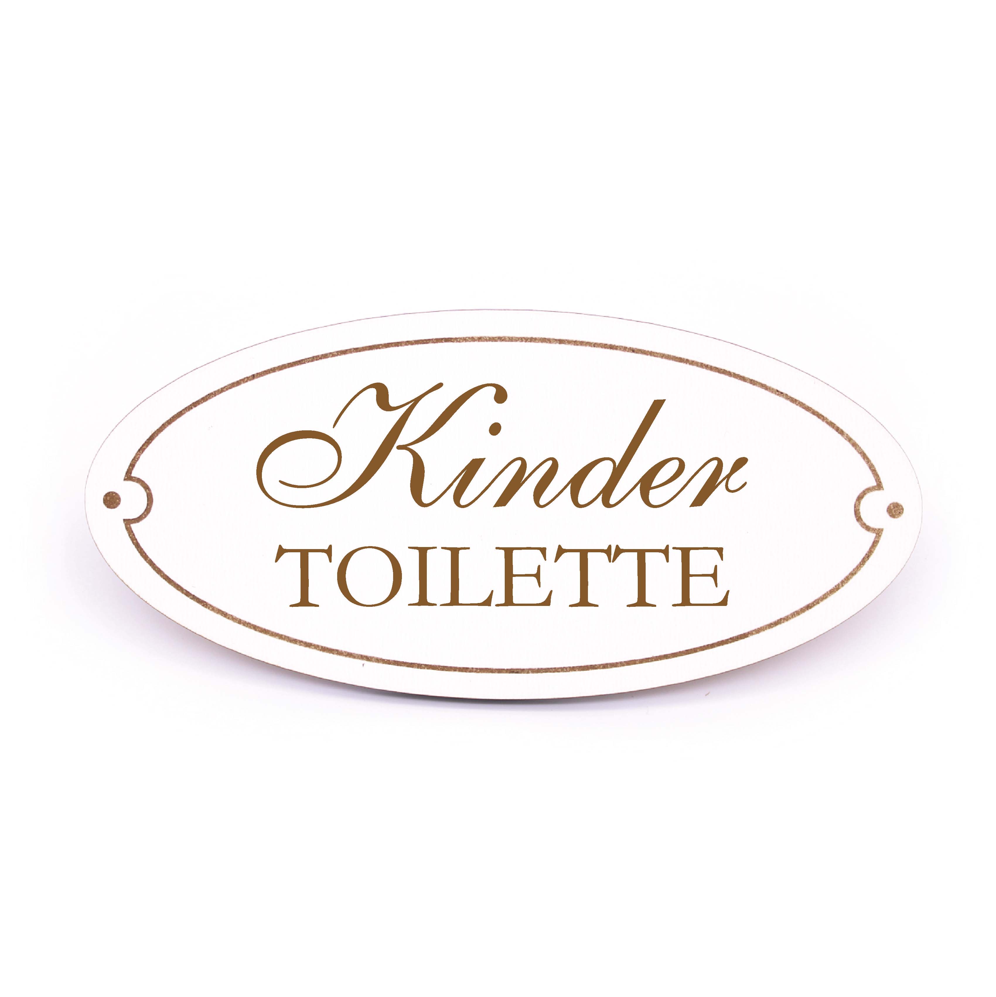 Türschild KINDER TOILETTE Schild oval WC Toilettenschild weiß selbstklebend graviert Türdeko 15x7cm