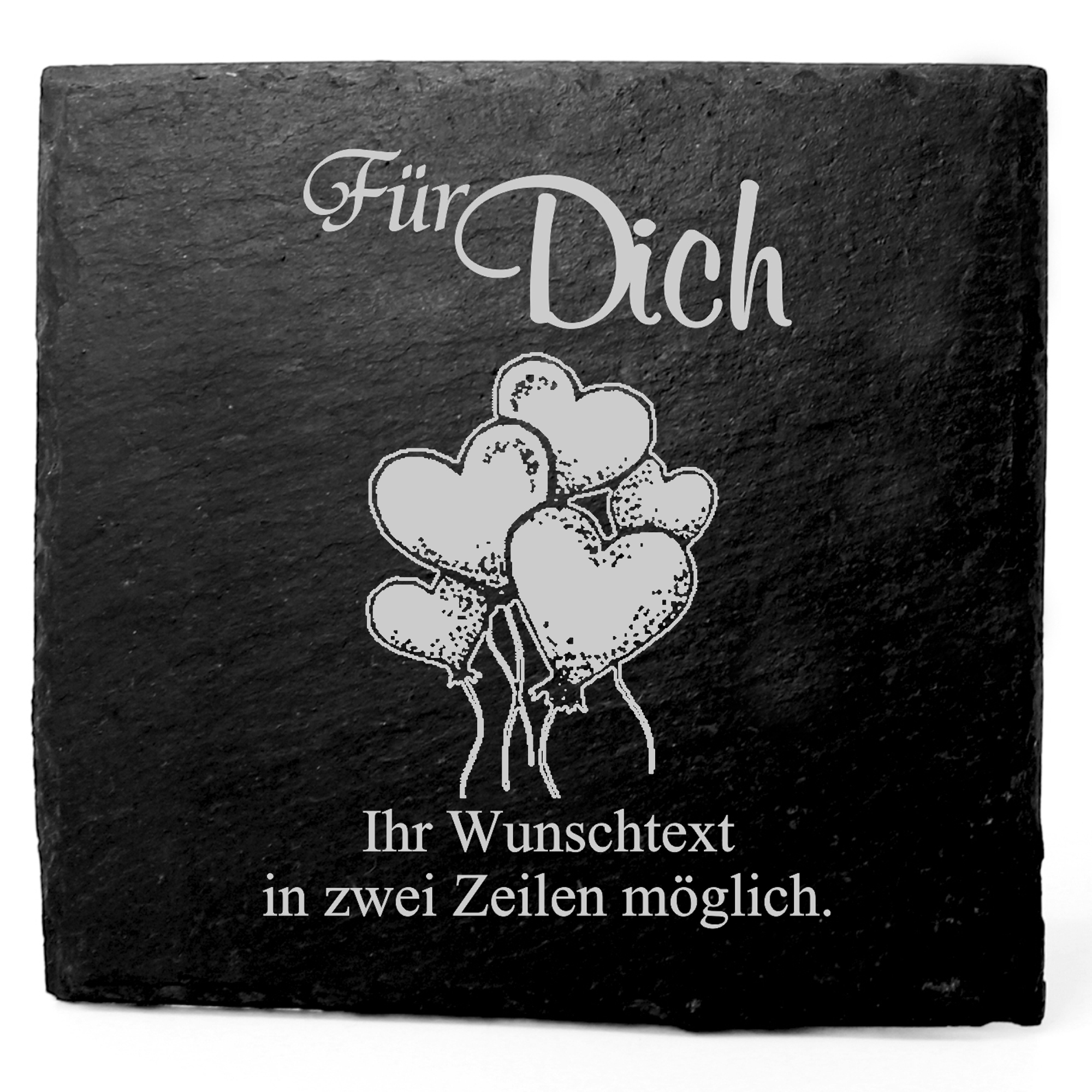 Deko Schiefer Untersetzer personalisiert Herzluftballons - Für Dich - 11x11cm