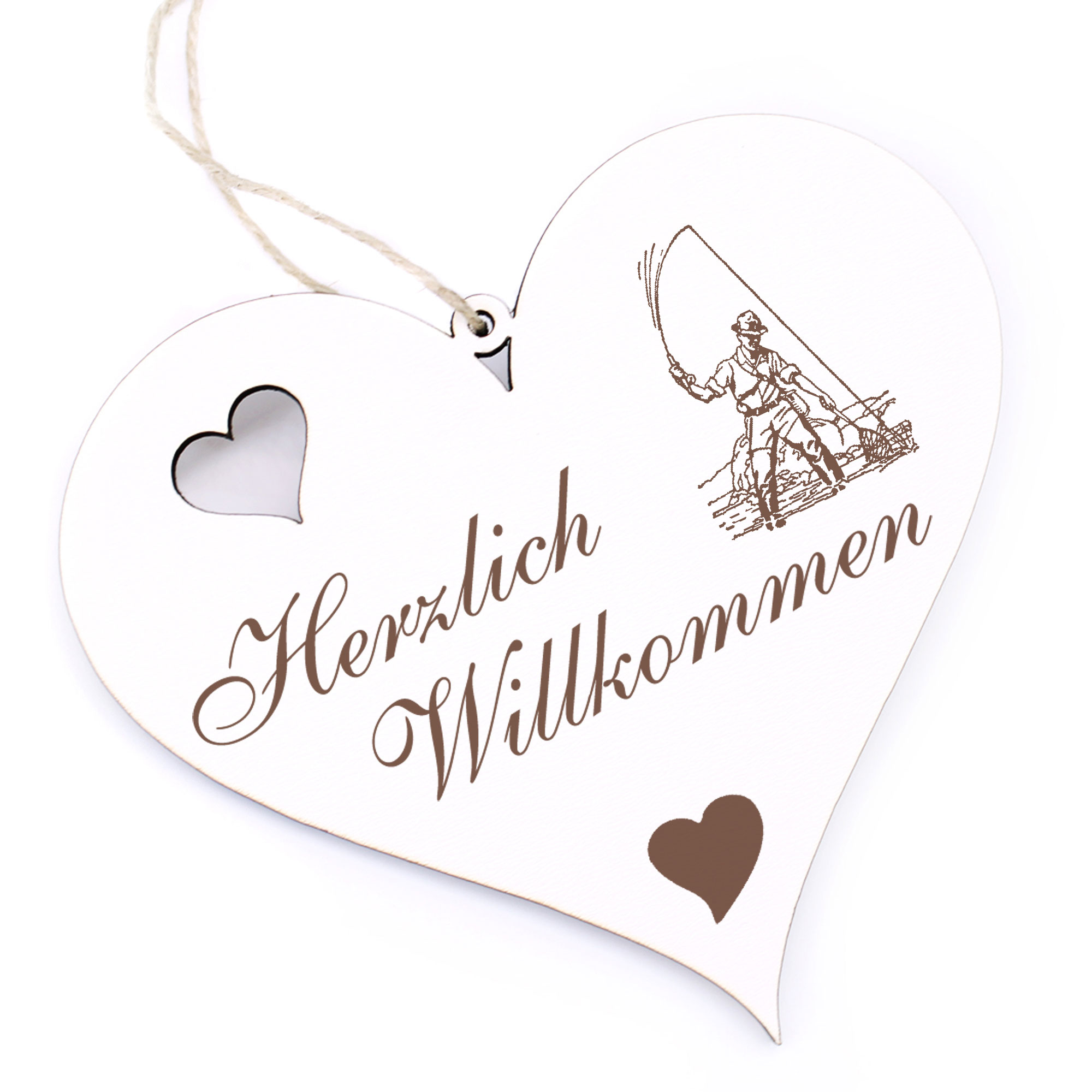Herzlich Willkommen Schild - Fischer - Deko Herz Holz