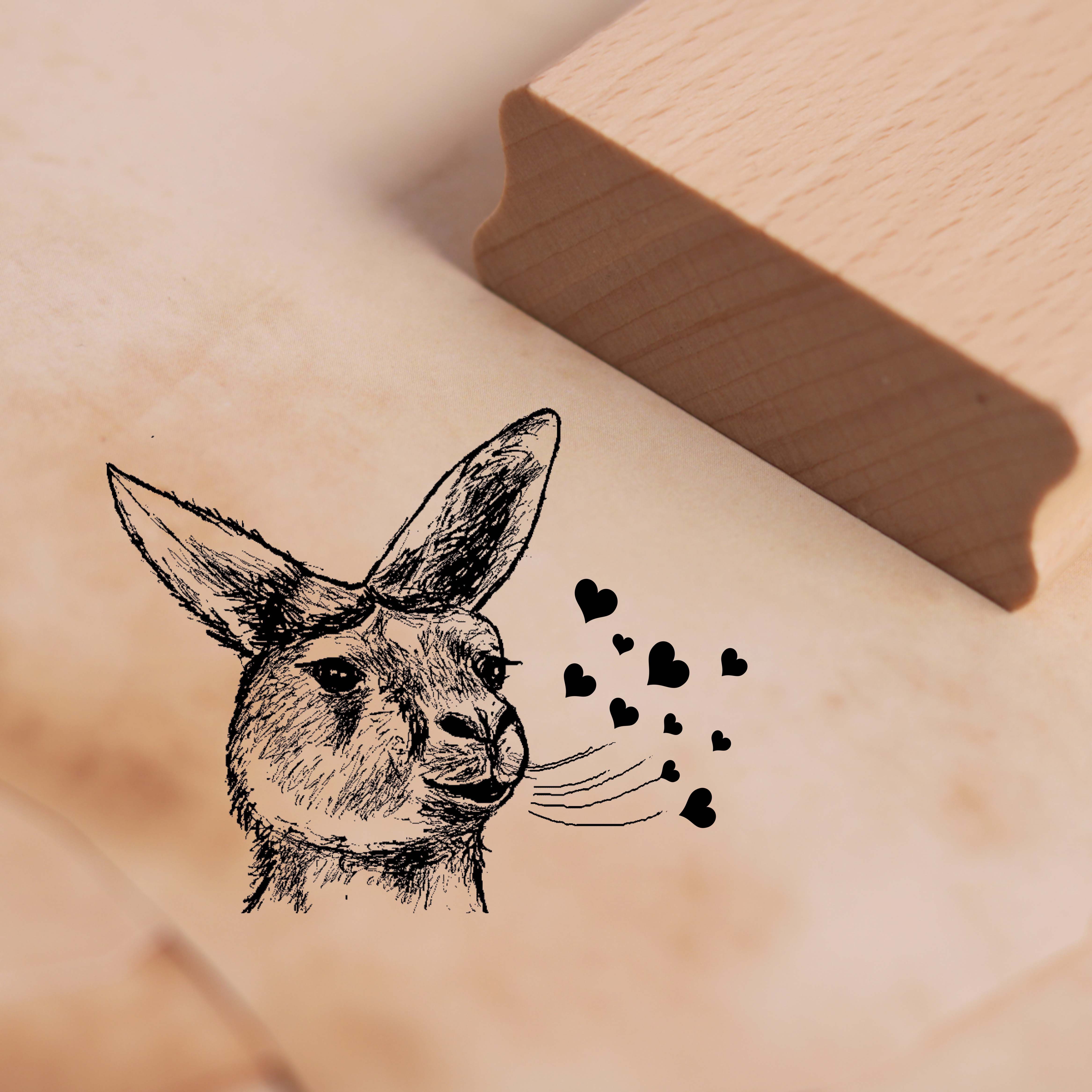 Motivstempel Känguru in love Stempel Kängurukopf Herzen 48 x 38 mm