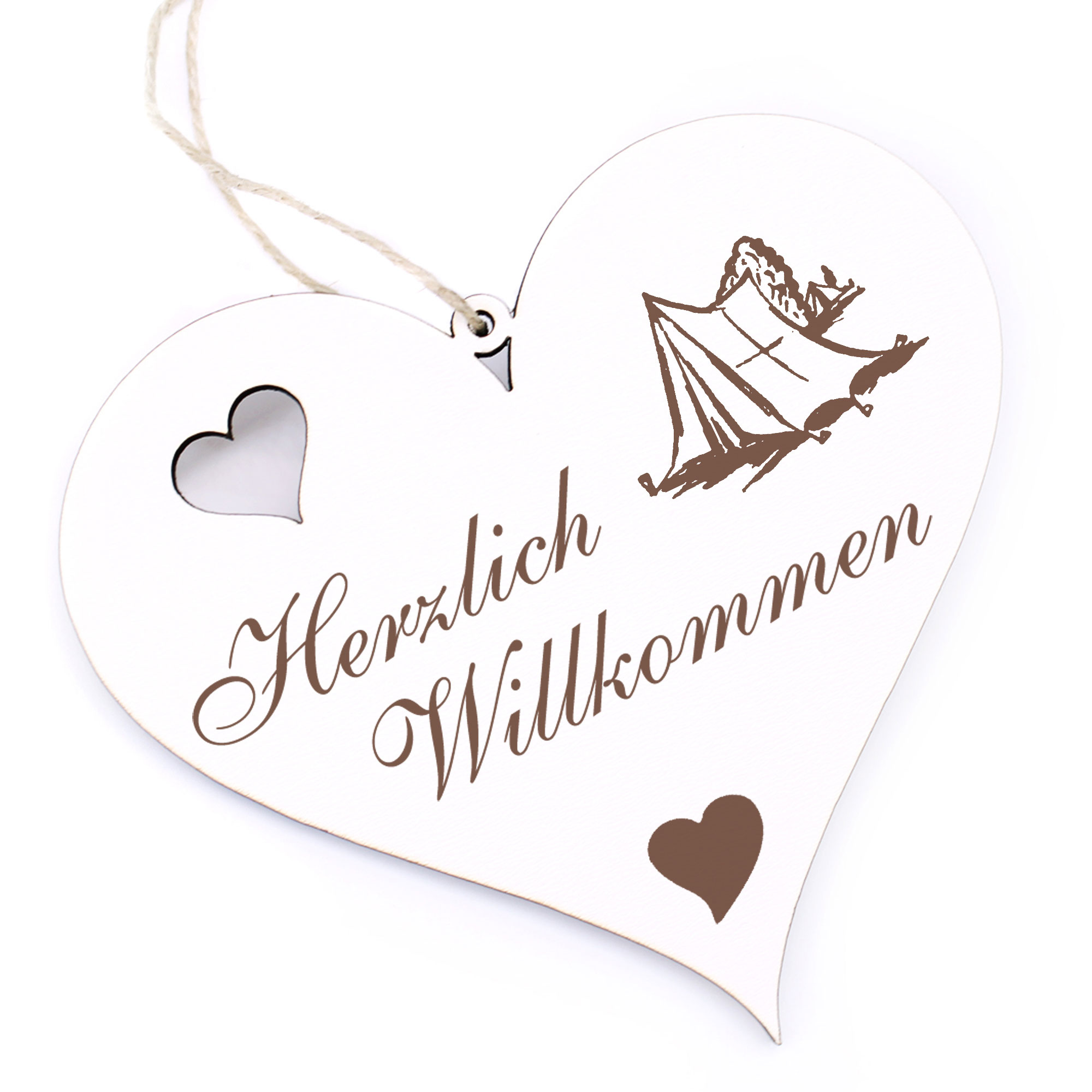 Herzlich Willkommen Schild - Campingzelt - Deko Herz Holz