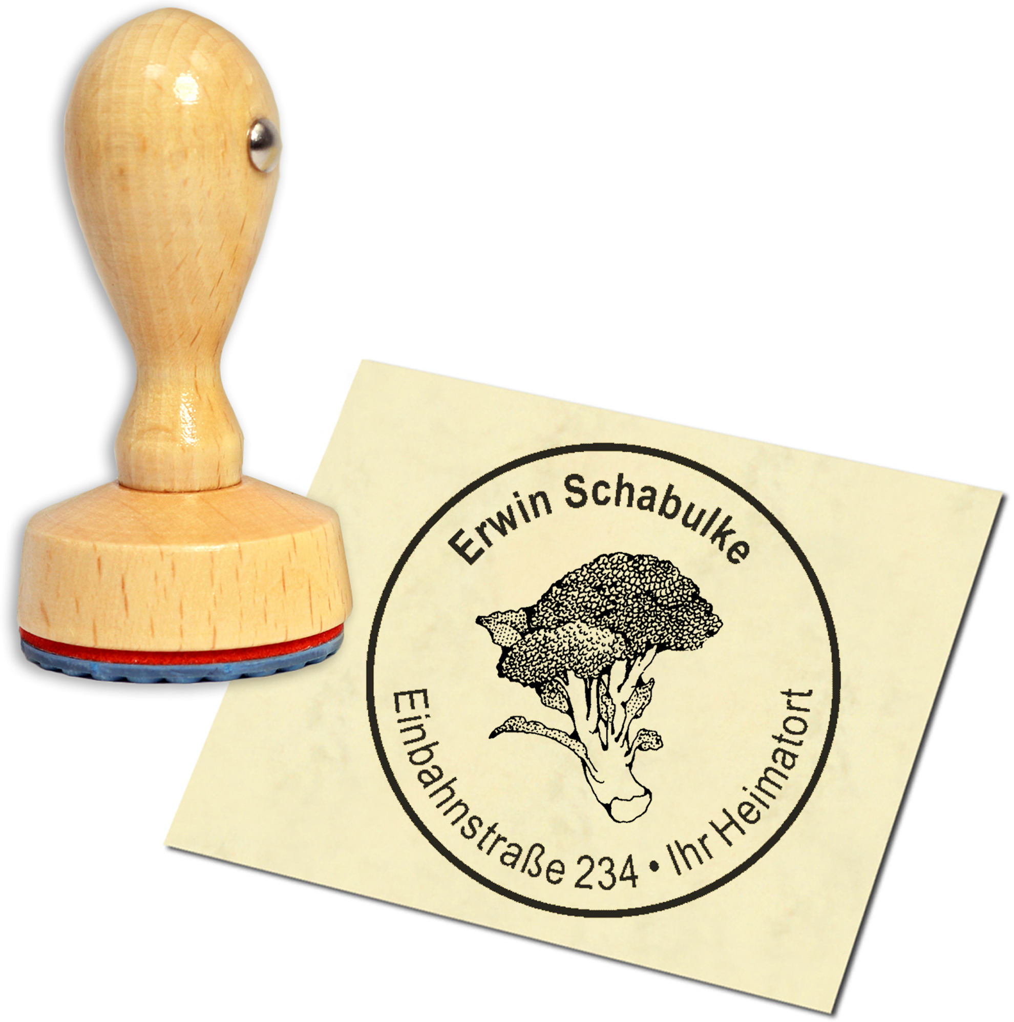 Stempel Adressstempel Holzstempel - Brocolli - rund 40mm