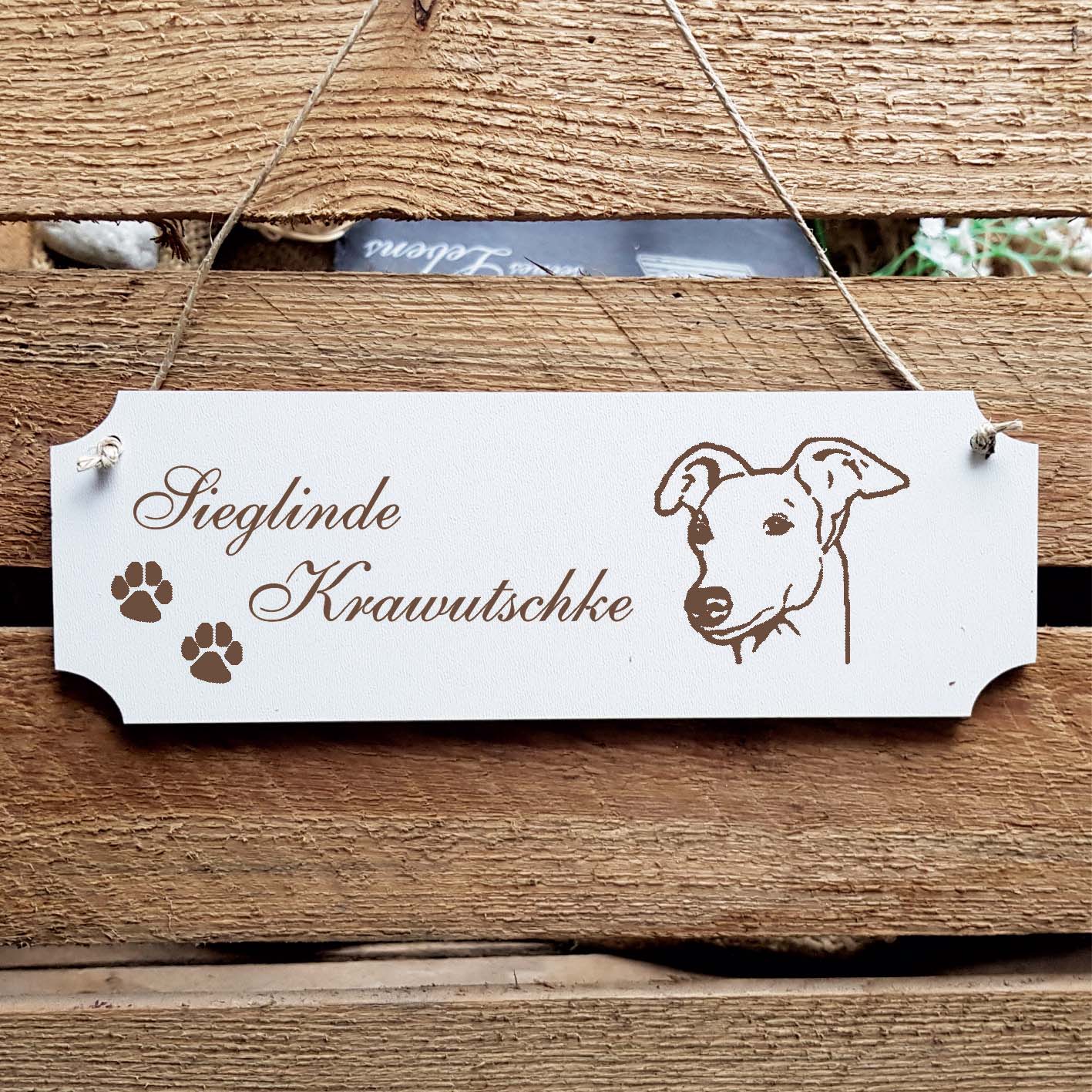 Schild « Whippet 01 » Namensschild Türschild zum Anhängen - 20 x 6,7 cm