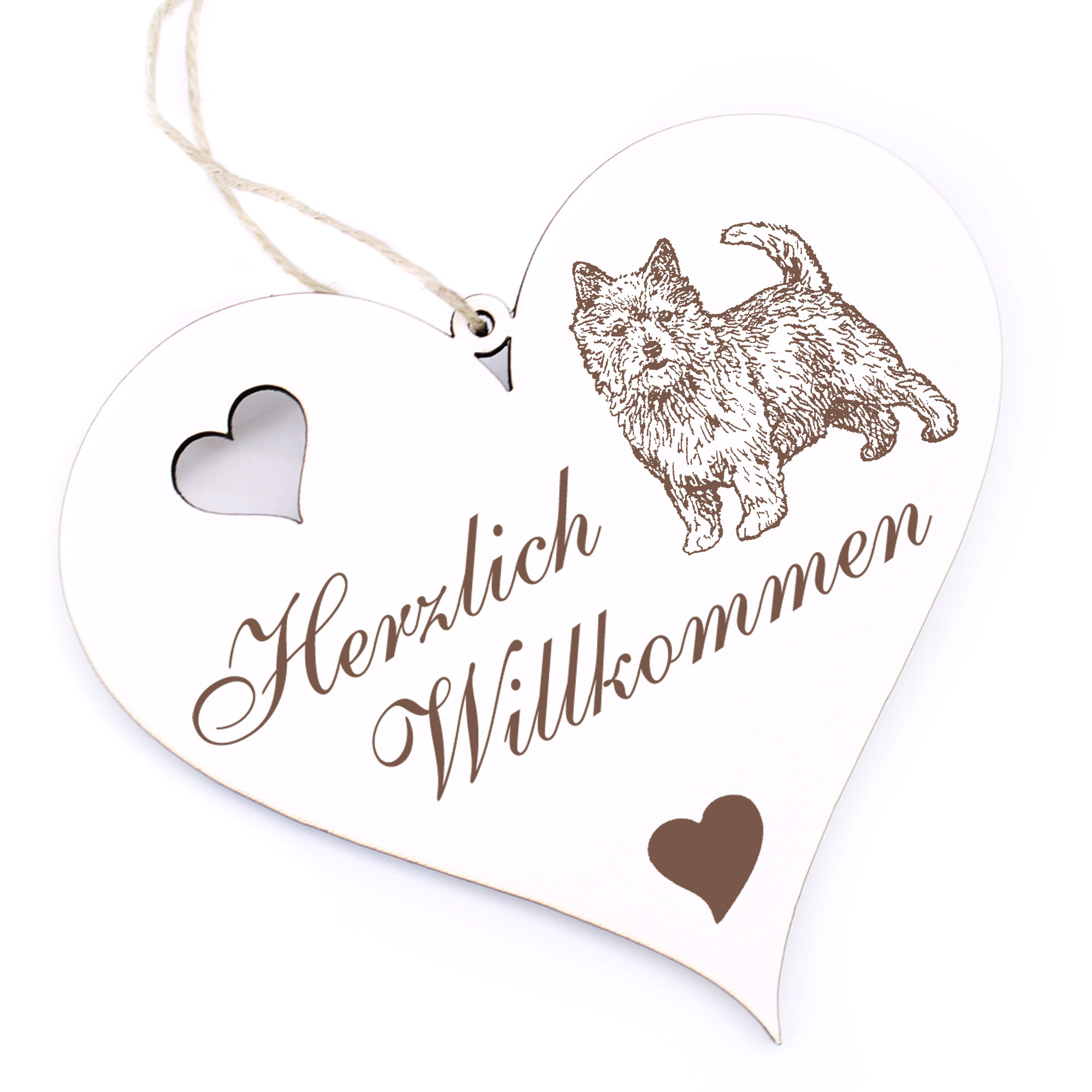 Herzlich Willkommen Schild - Norwich Terrier - Deko Herz Holz