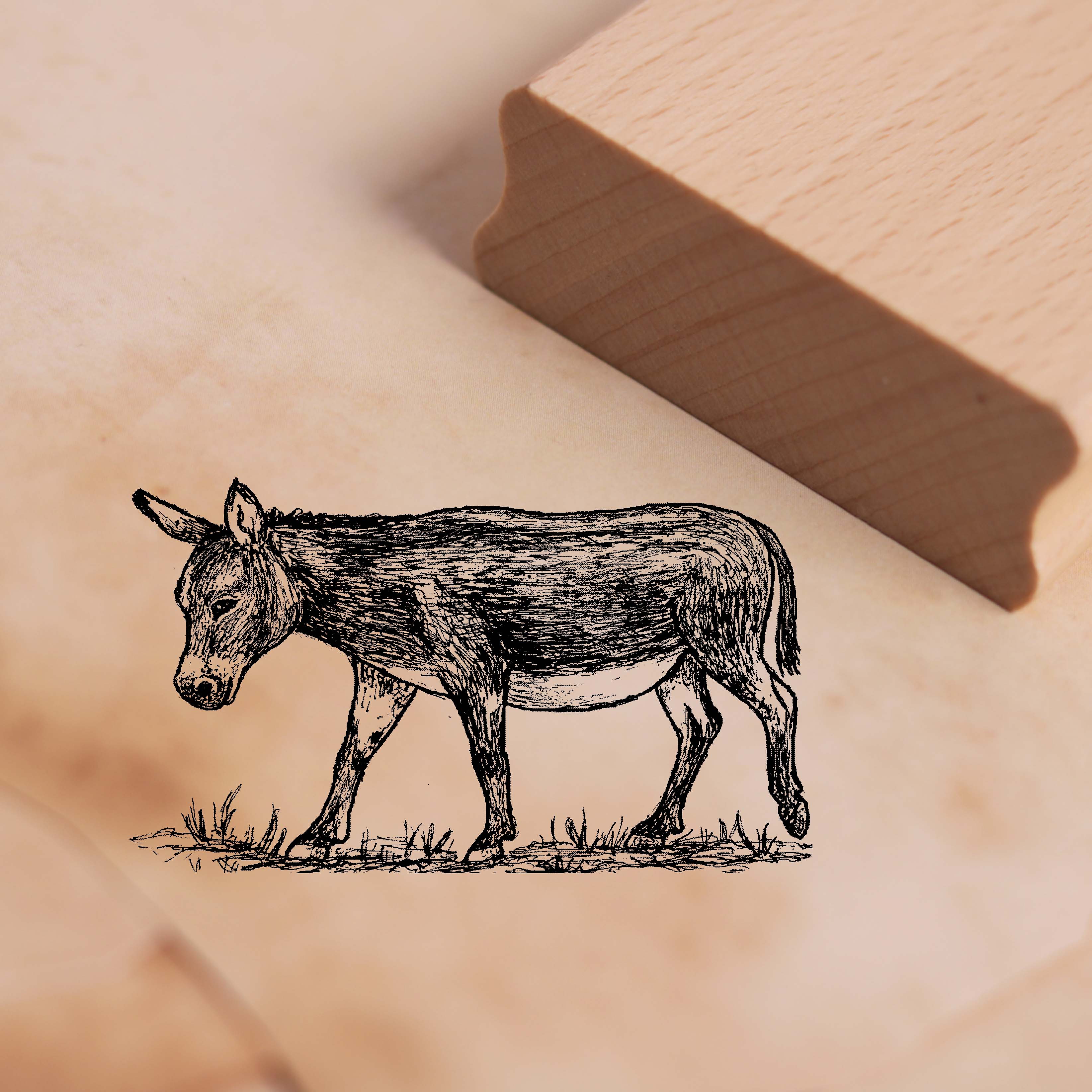 Motivstempel Esel geht nach links - Stempel Holzstempel 48 x 28 mm
