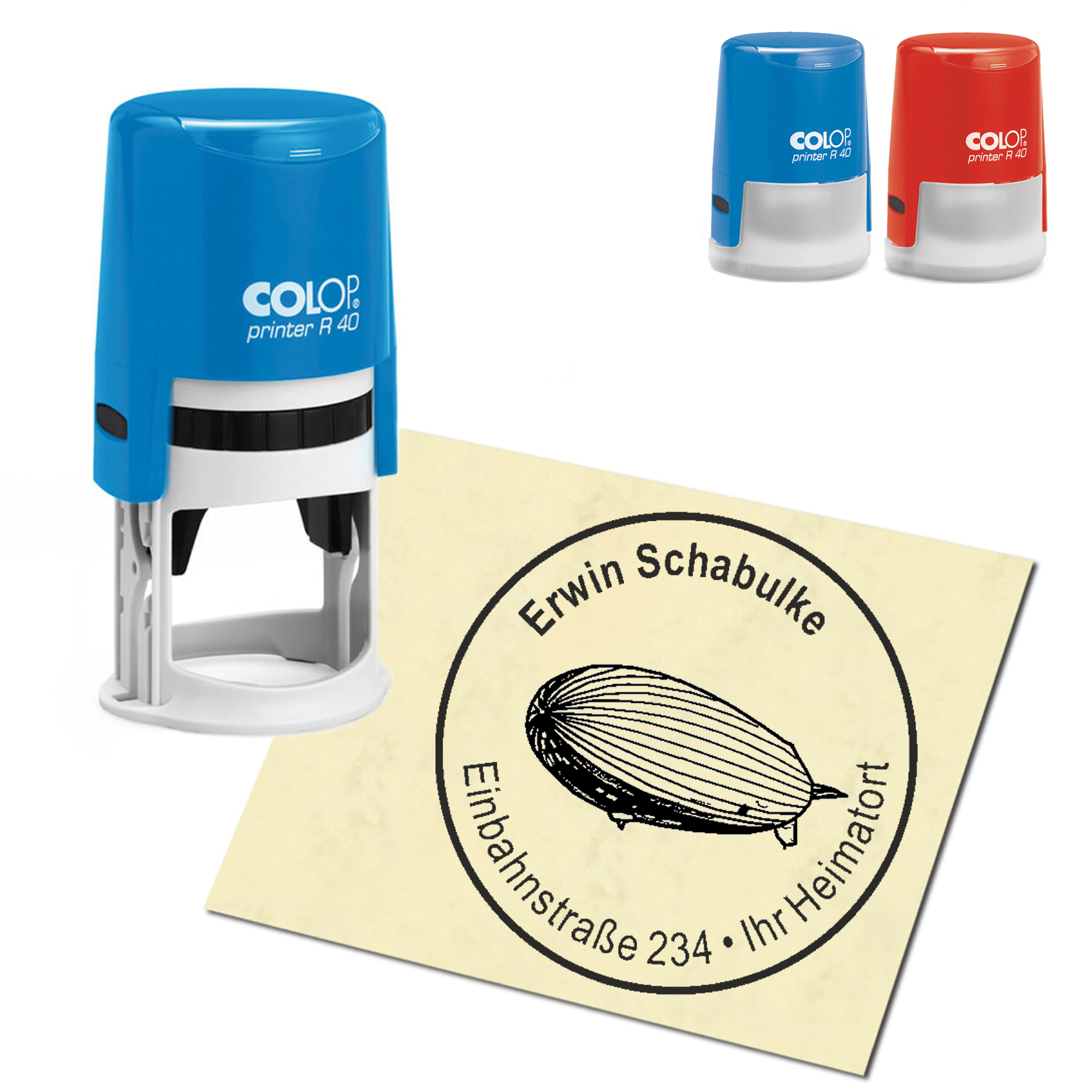 Stempel Adressstempel personalisiert - Zeppellin - rund &empty; 40mm