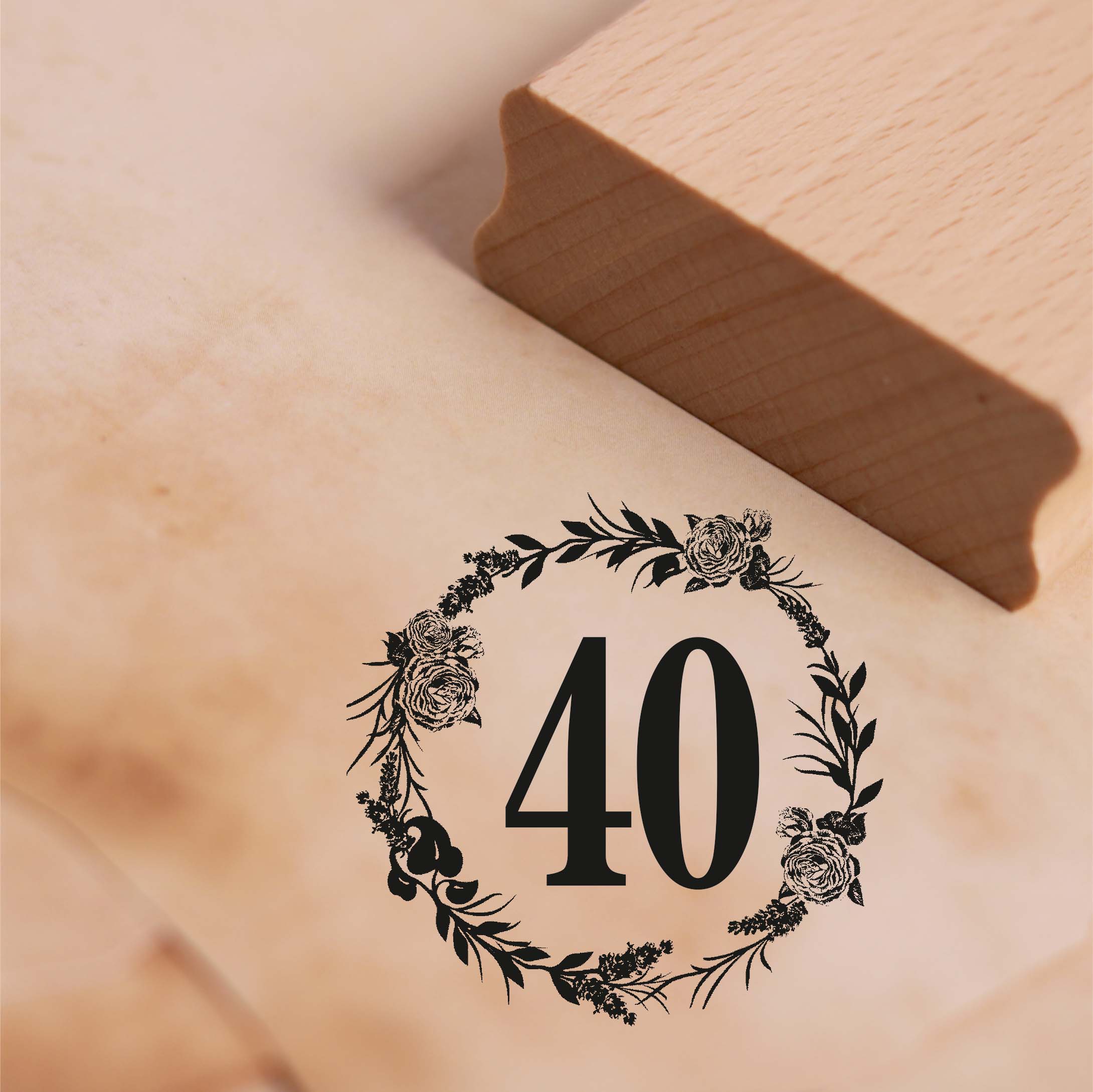 Motivstempel Jubiläum 40 Jahre Geburtstag Vintage Kranz Rosen Stempel 48 x 48 mm