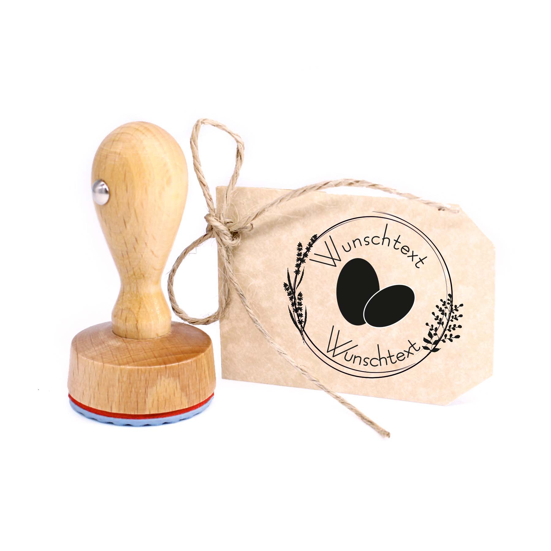 Stempel personalisiert Eier von glücklichen Hühnern Vintage Kranz Ei - Rundstempel Eierstempel 39x36