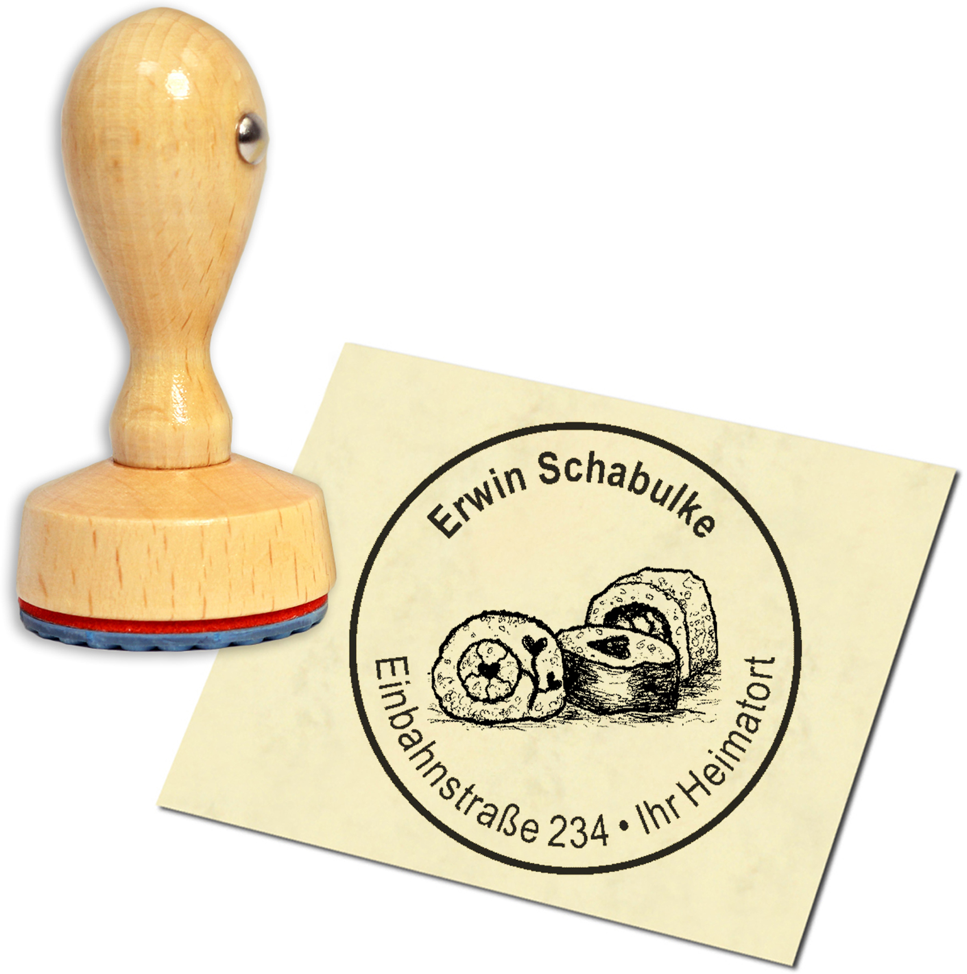 Stempel Adressstempel Holzstempel - Sushi - rund 40mm