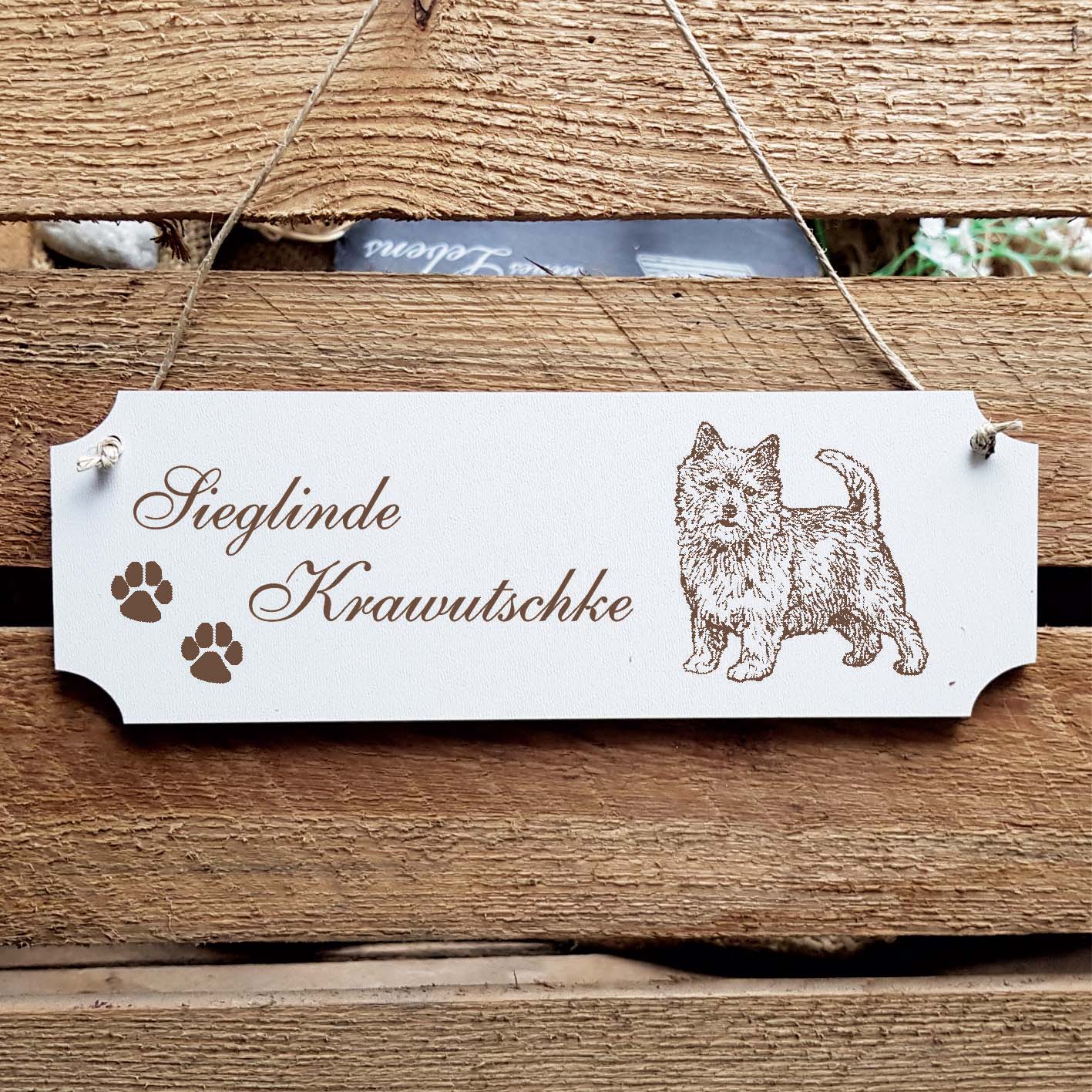 Schild « Norwich Terrier » Namensschild Türschild zum Anhängen - 20 x 6,7 cm